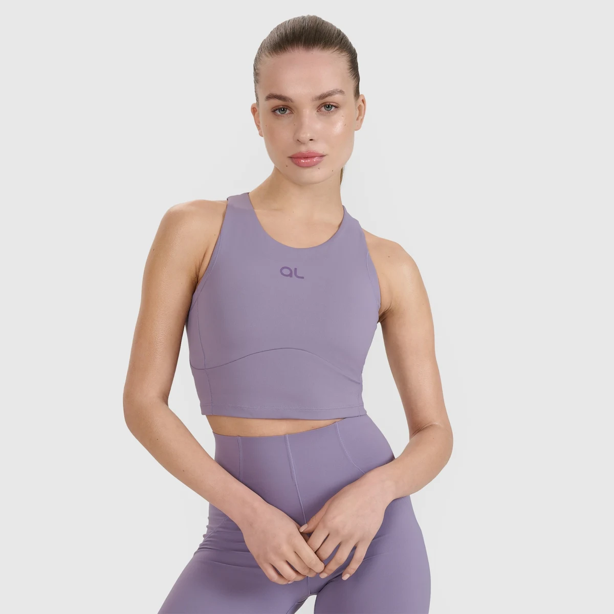 Sportovní crop top s výstřihem na zádech 4F x Anna Lewandowska - fialový · záber 1