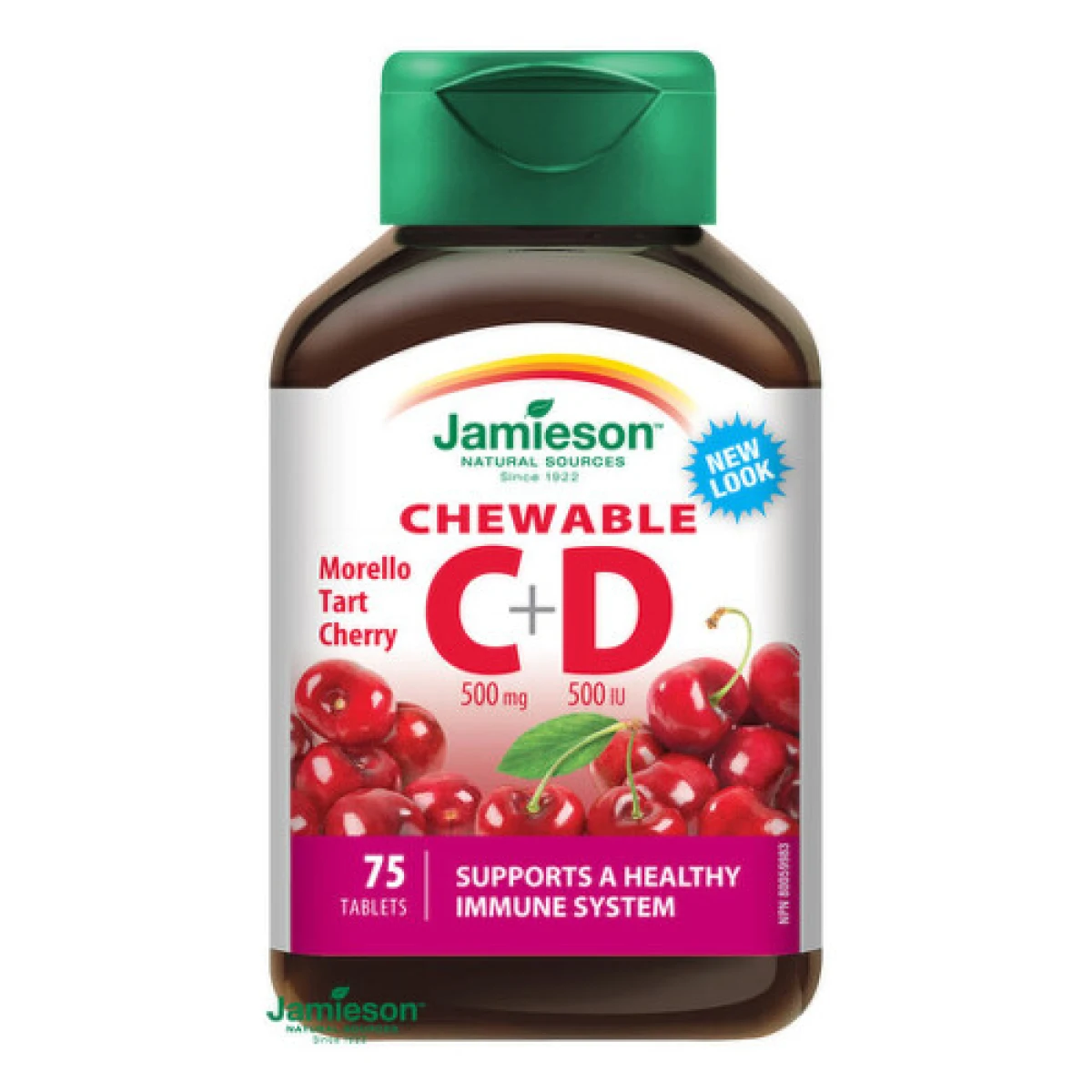 JAMIESON Vitamíny C a D3 500 mg s príchuťou čerešne 75 cmúľacích tabliet · záber 1