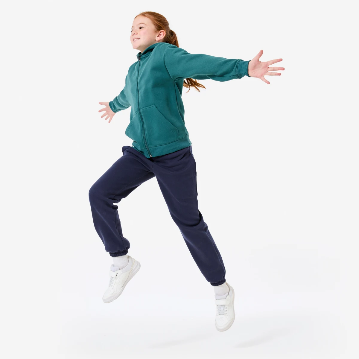 DECATHLON Voľná mikina na zips s kapucňou unisex tmavozelená 10-11 r (141-150 cm) · záber 2