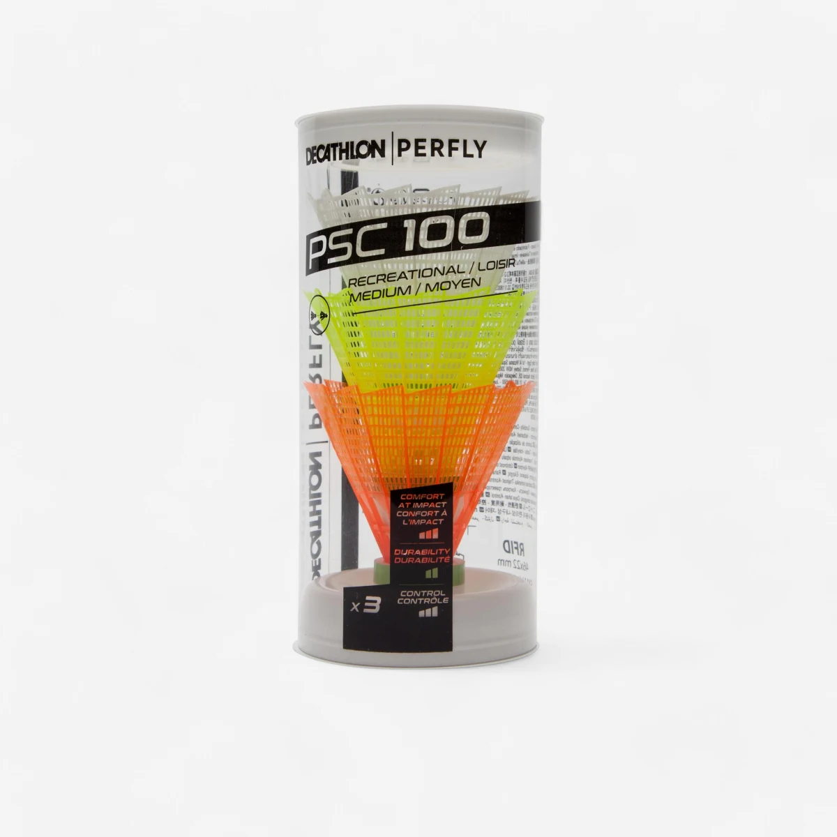 DECATHLON Plastový košík na bedminton PSC 100 medium 3 ks biely, sivý a zlatý bez · záber 1