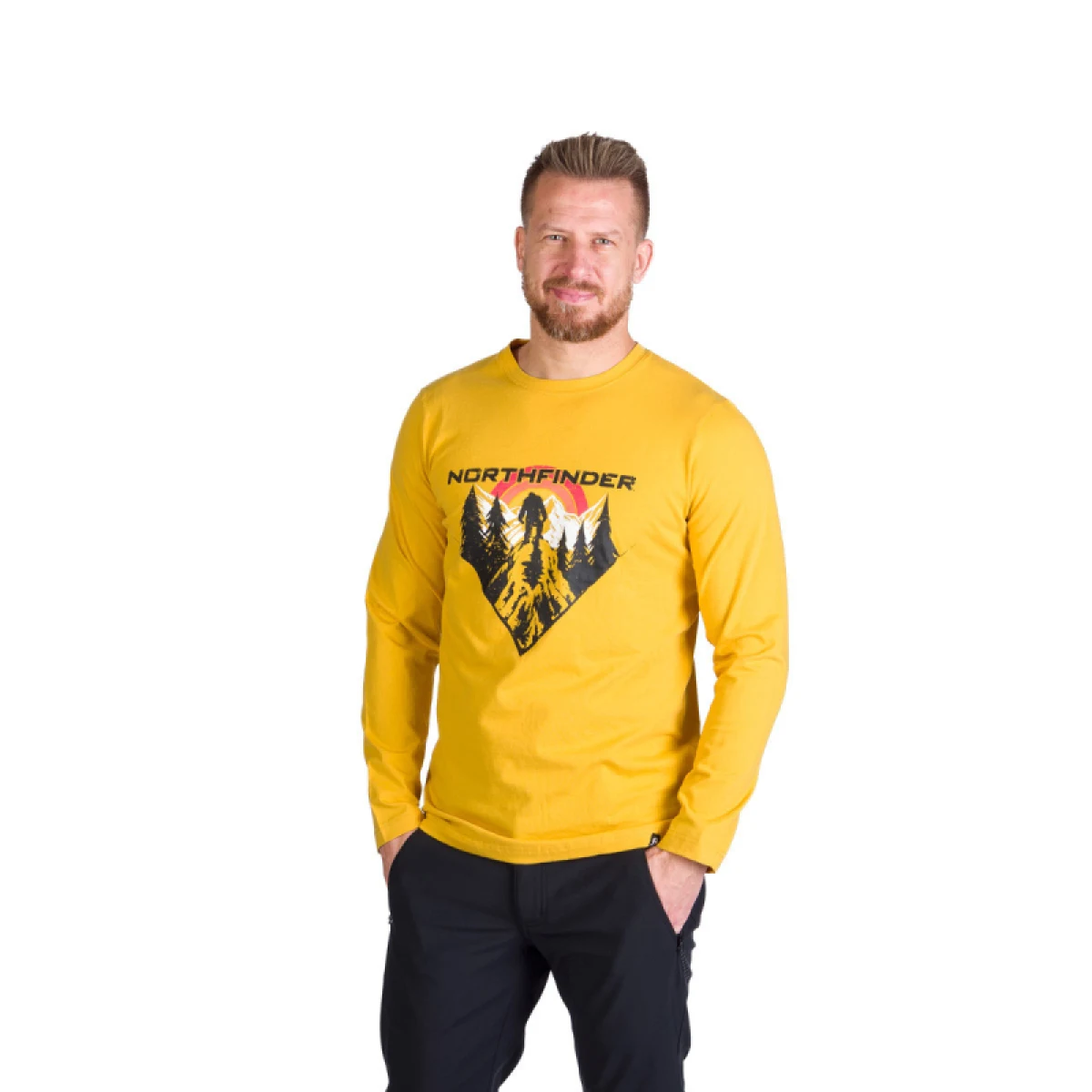 Pánské turistické tričko s dlouhým rukávem NORTHFINDER CLAIR-314goldenyellow · záber 2