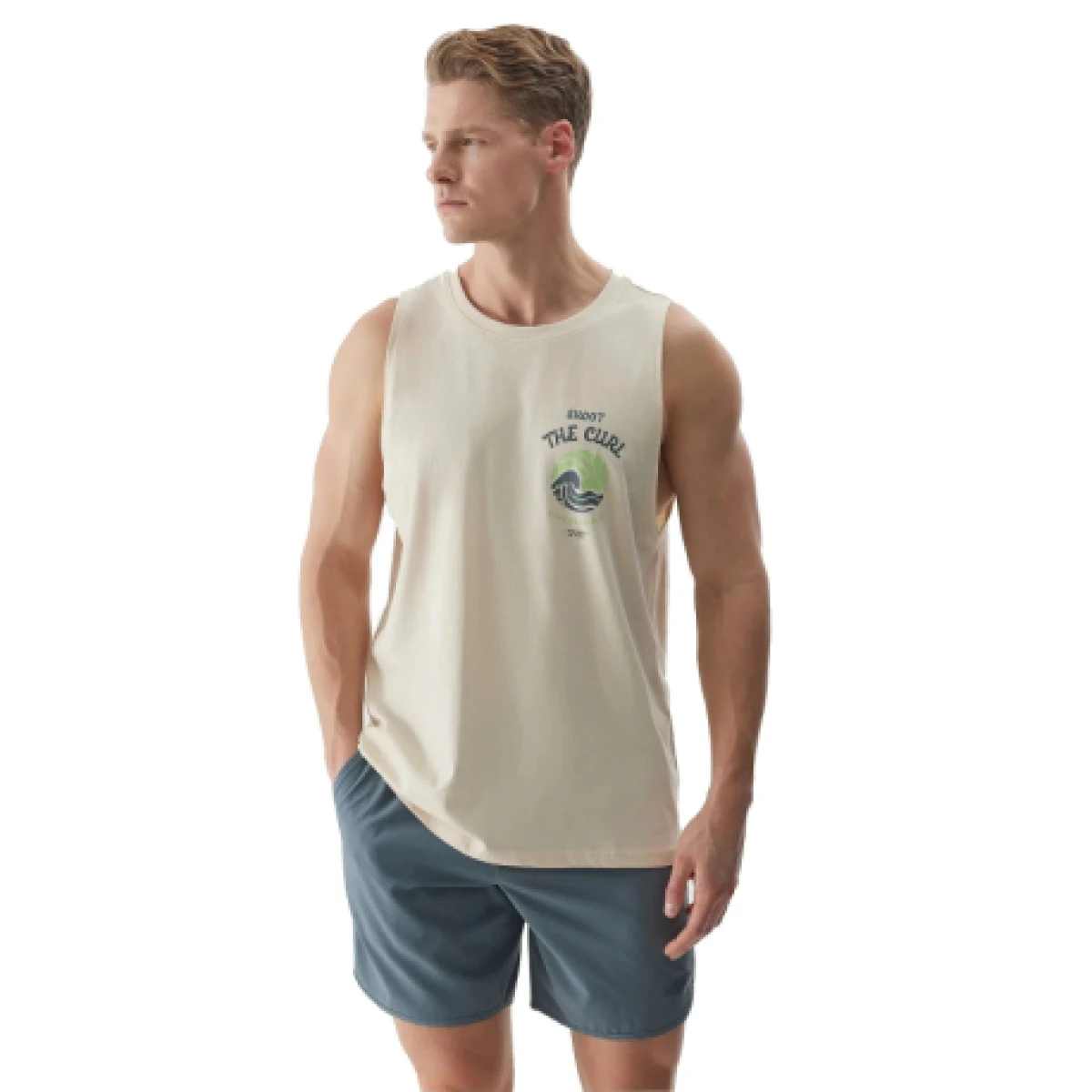 Pánske tielko 4F TSHIRT-WSS24TTSHM1319-83S-BEIGE · záber 1
