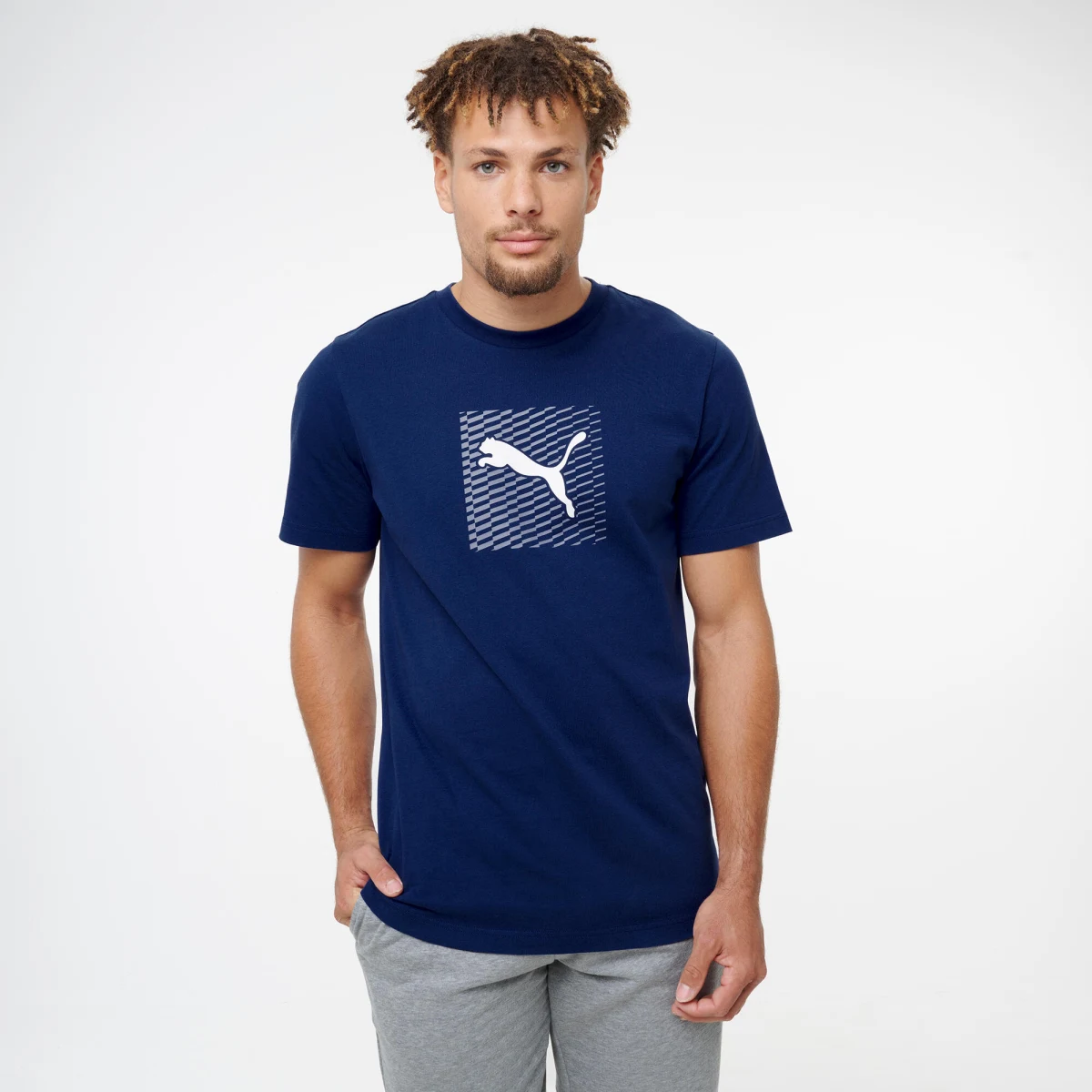 PUMA Pánske bavlnené tričko s krátkym rukávom – tmavomodré S · záber 1