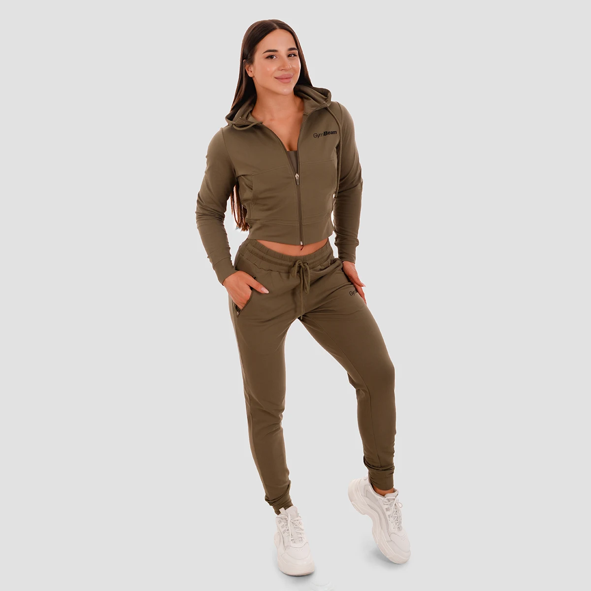GymBeam Women‘s TRN Sweatpants olive - Veličina: XXL | Boja: Zelená | Težina: 0,22 g | Pakiranje: 40 · záber 4