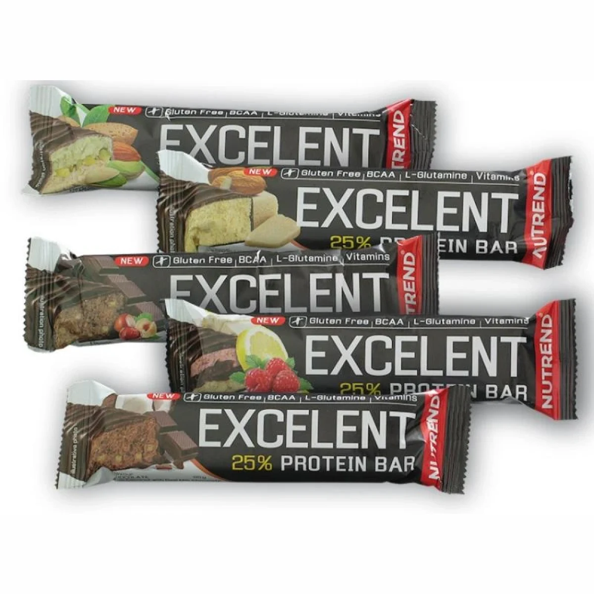 Nutrend Excelent 25% Protein Bar 85g gluten free - Barva: Vícebarevná | Příchuť: Citron-tvaroh-malina s brusinkami · záber 1