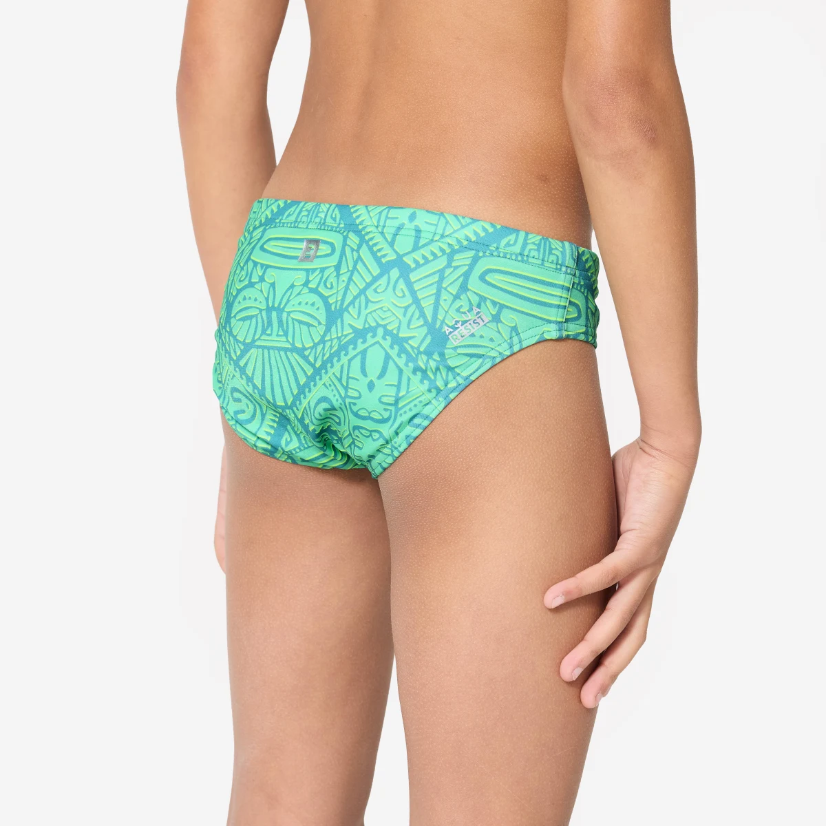 DECATHLON Chlapčenské slipové plavky na vodné pólo 500 Tiki tyrkysové 5-6 r (113-122 cm) · záber 2