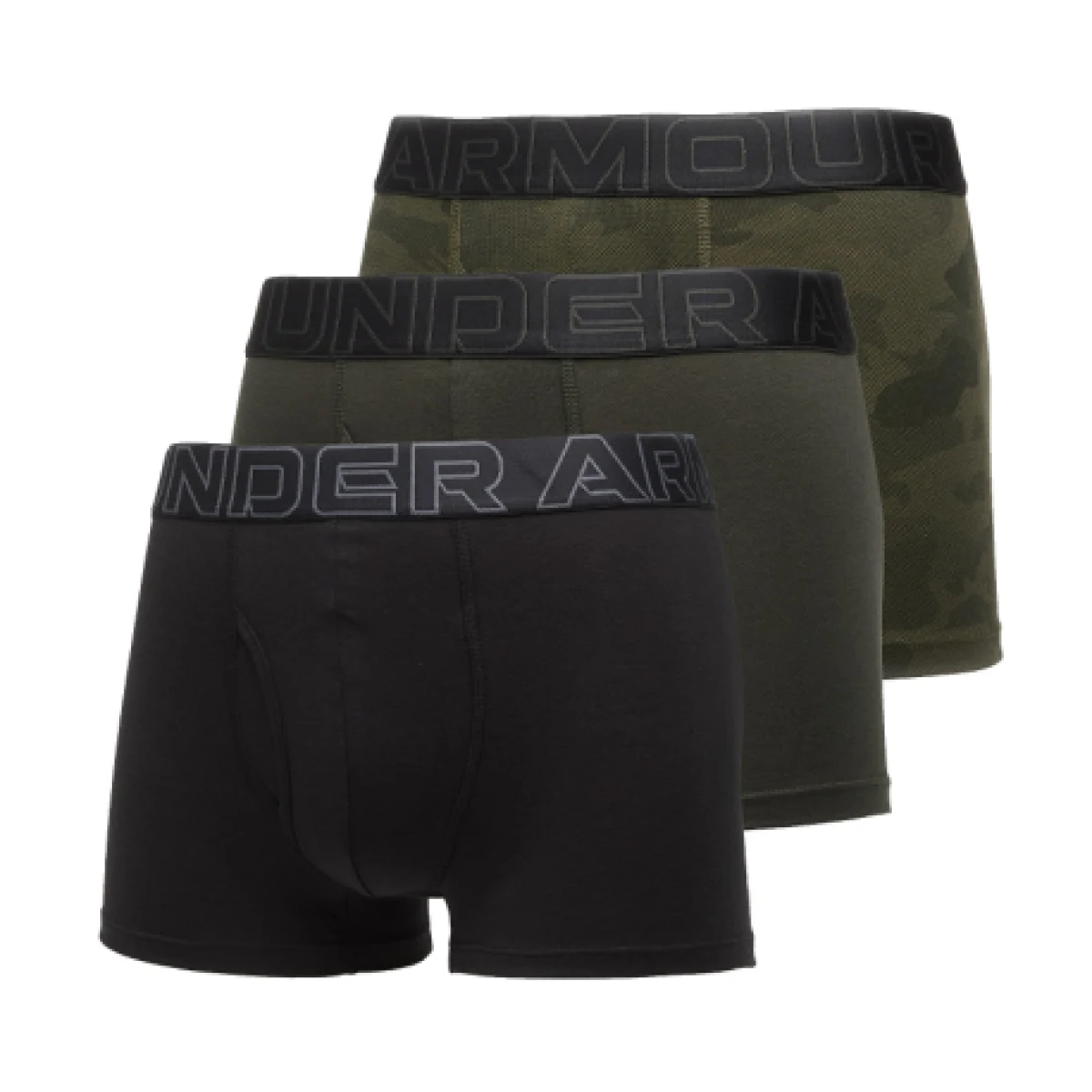 Pánske boxerky UNDER ARMOUR 3 PACK-UA PERFORMANCE COTTON - PRINT 3 inch-GRN · záber 1