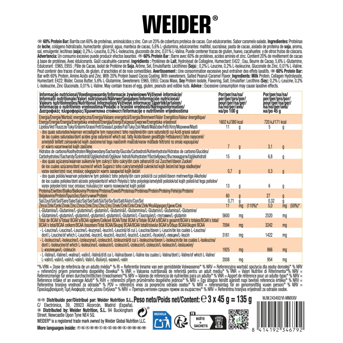 WEIDER Proteínová tyčinka Weider 60 % karamel arašidové maslo 3 ks bez · záber 2