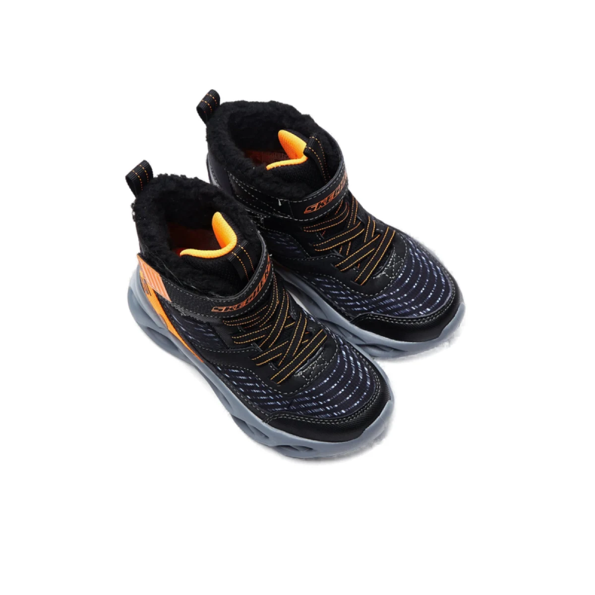 Chlapčenské vysoké zimné topánky SKECHERS Twisted Brights black orange · záber 4