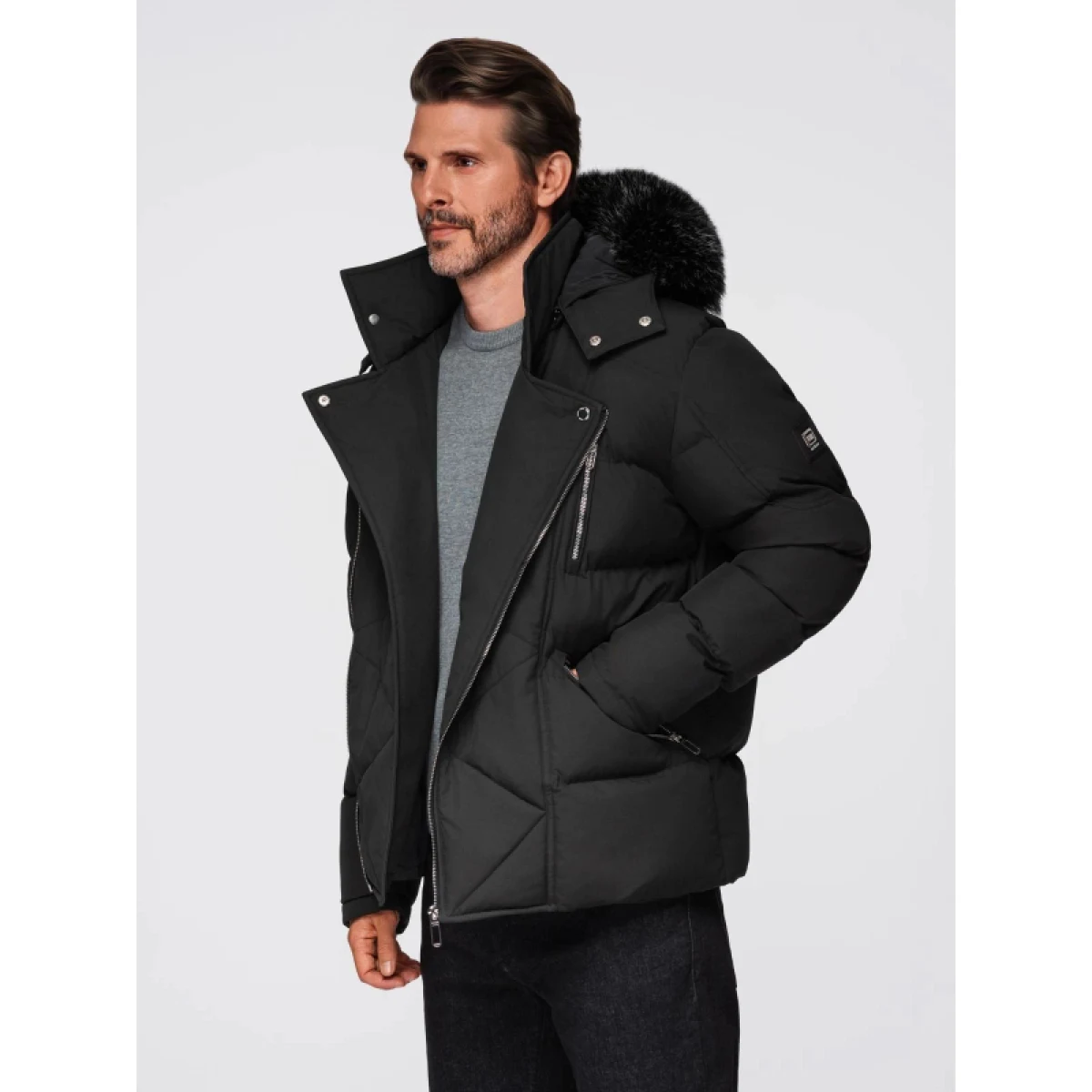 Pánska bunda s kapucňou OMBRE Jacket OM-JAHP-0252 V-1 black · záber 5