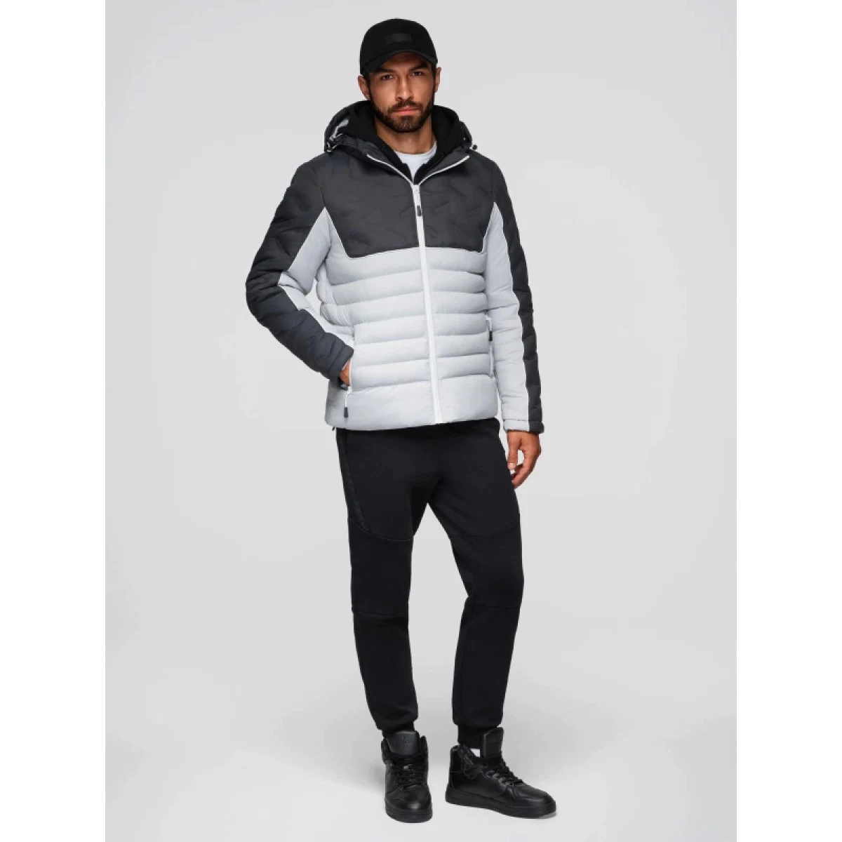 Pánska bunda s kapucňou OMBRE Jacket OM-JALP-0206 V-3 dark gray gray · záber 5