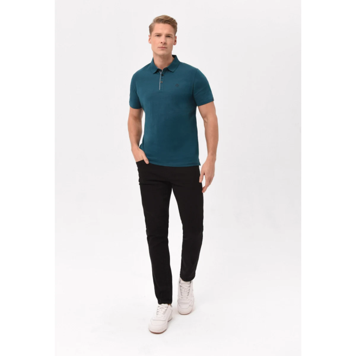 Pánské polo tričko s krátkým rukávem VOLCANO NIKOS-603-TURQUOISE · záber 4