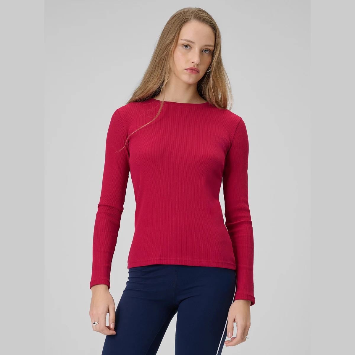 Dámský slim longsleeve z žebrovaného úpletu - růžový · záber 1