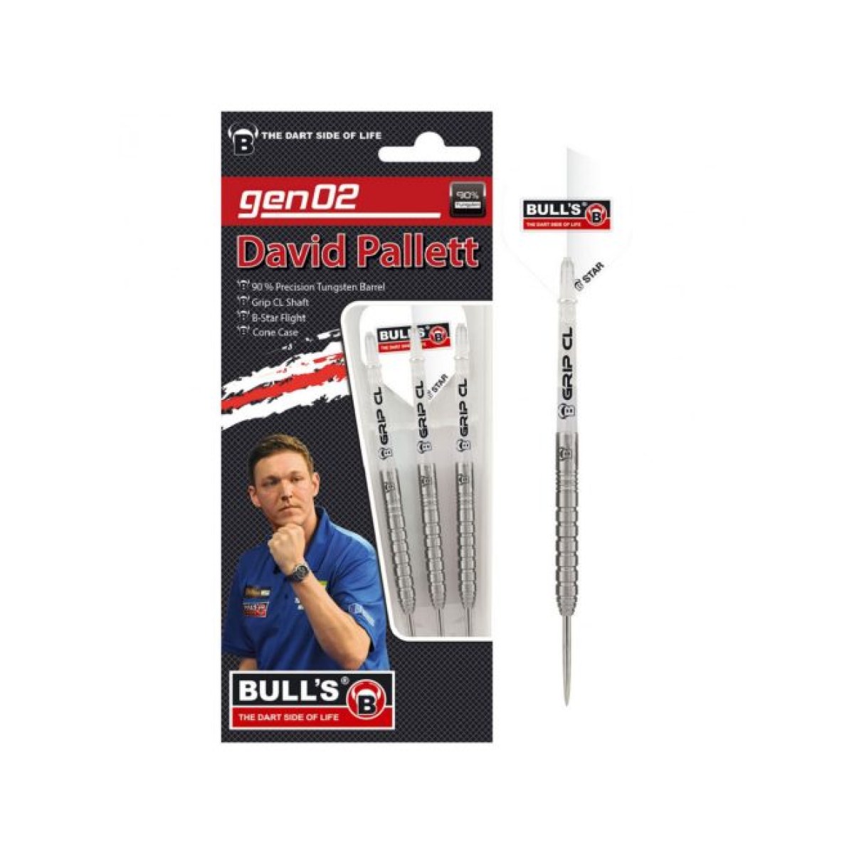 Dart szett Bull's Champions David Pallet GEN2 steel 22gr 90% gravírozott · záber 2