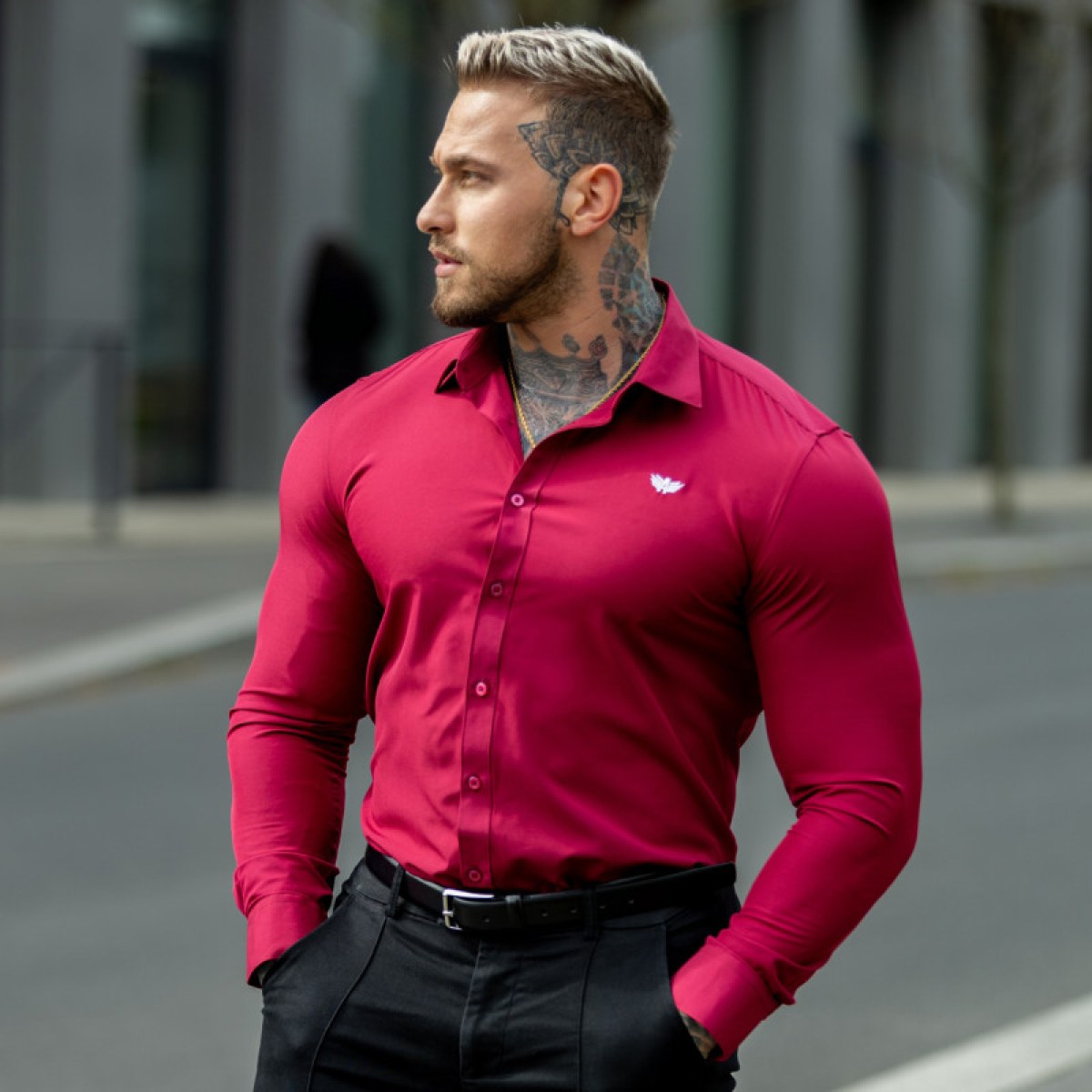 Strečová košile Iron Aesthetics Slim Stretch, bordová · záber 1