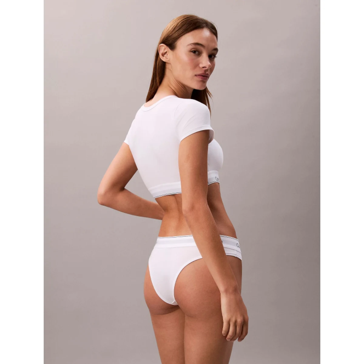 Dámsky top s podprsenkou CALVIN KLEIN T-Shirt Bralette Icon Cotton Modal white · záber 4