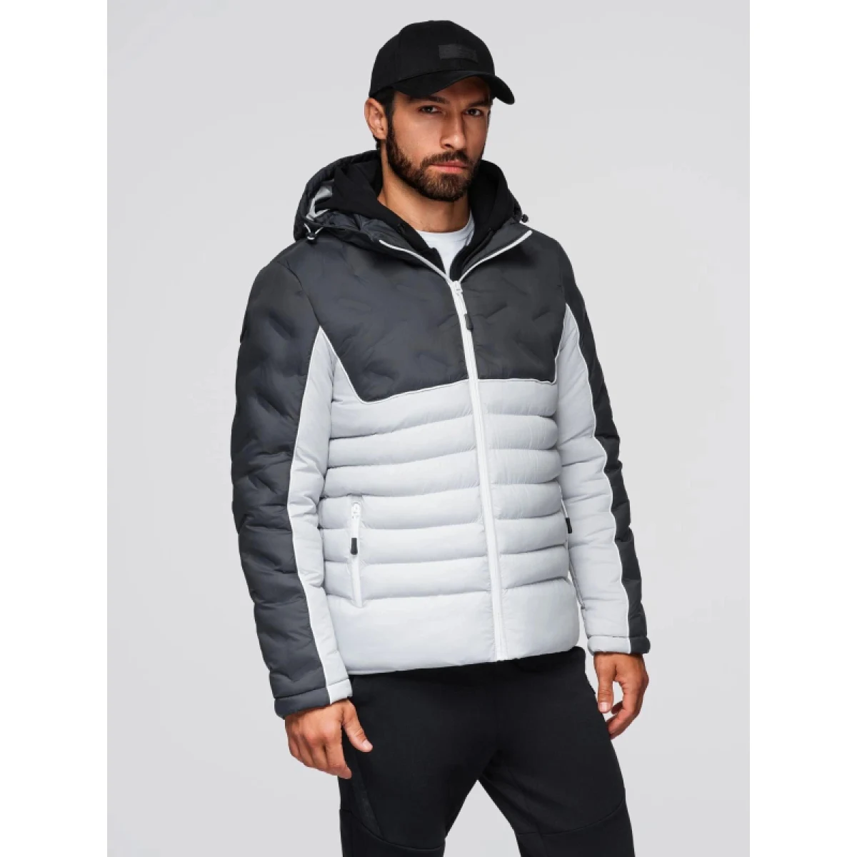 Pánska bunda s kapucňou OMBRE Jacket OM-JALP-0206 V-3 dark gray gray · záber 2