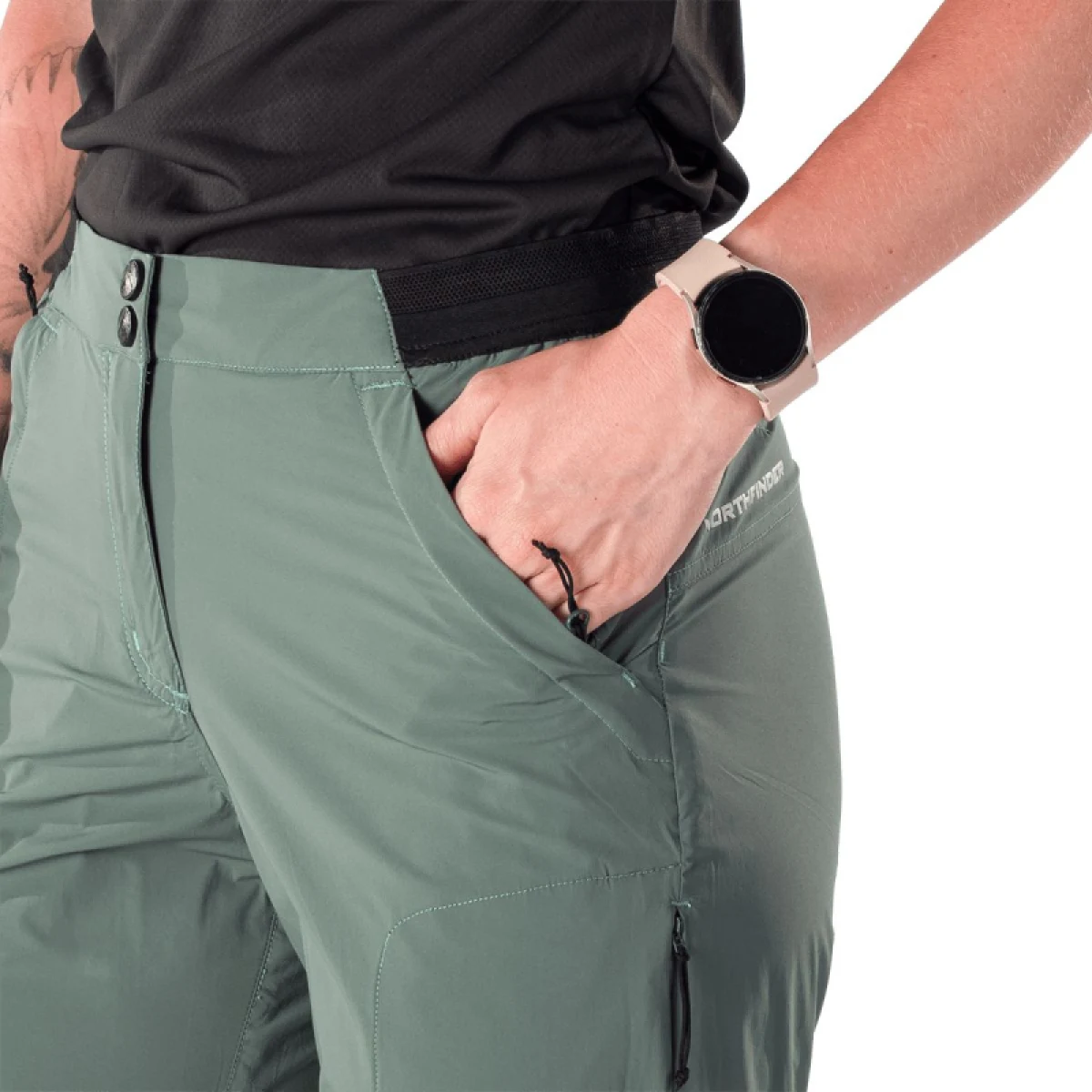 Dámske turistické kraťasy NORTHFINDER HALME-263greengrey · záber 5