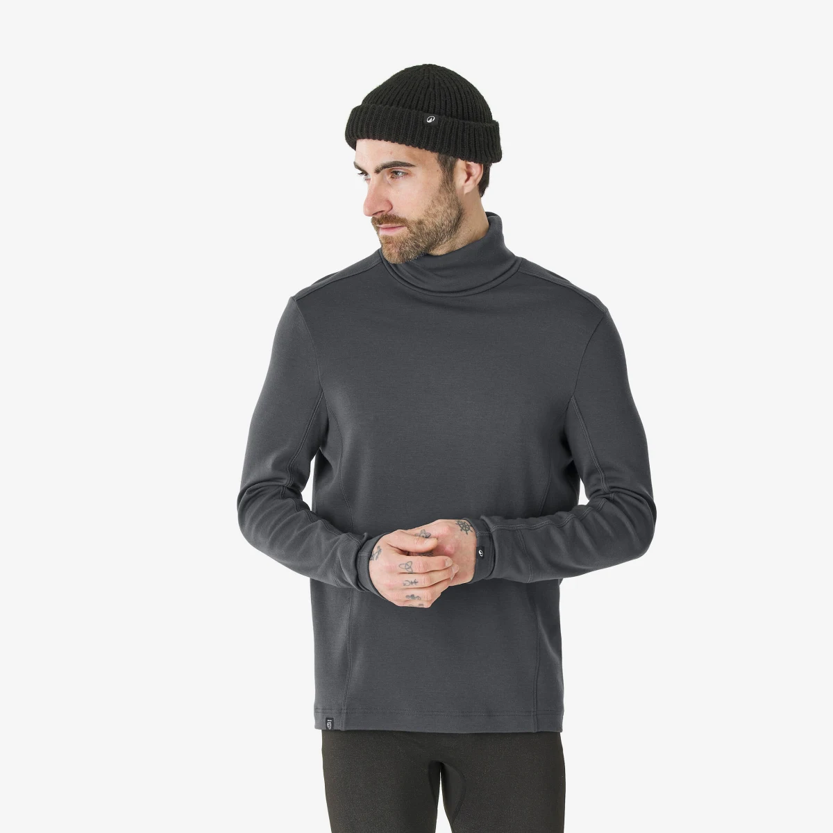 WEDZE Pánske spodné termotričko z vlny merino BL TOP 500 Woolneck rolákový golier sivé L · záber 1