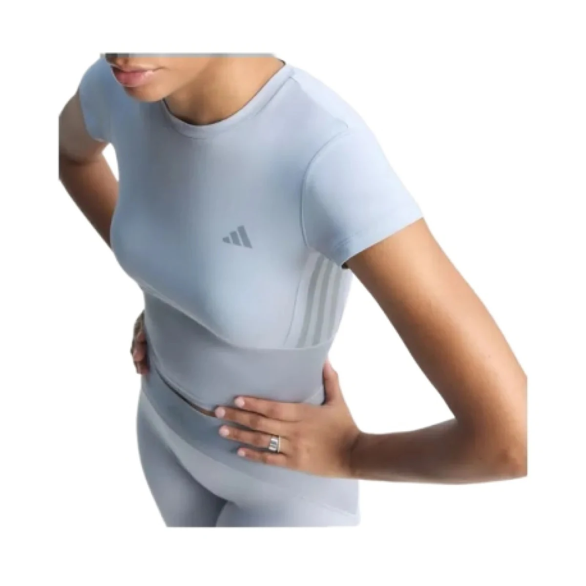 Dámske tréningové tričko s krátkym rukávom ADIDAS HYG SHN BABY T HALSIL GREY · záber 1