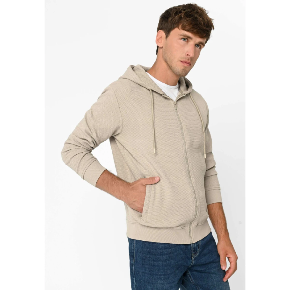 Pánska mikina so zipsom VOLCANO B-LERMO-102-BEIGE · záber 2
