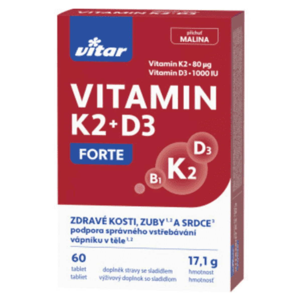 VITAR Vitamin K2 + D3 forte malina 60 tabliet · záber 1