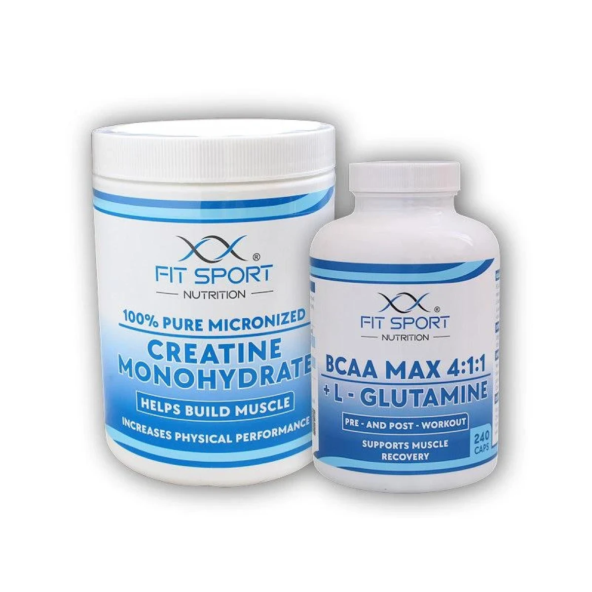 FitSport Nutrition 100% Creatine Monohydrate 550g + BCAA MAX 4:1:1 + L-Glutamine 240 caps · záber 1