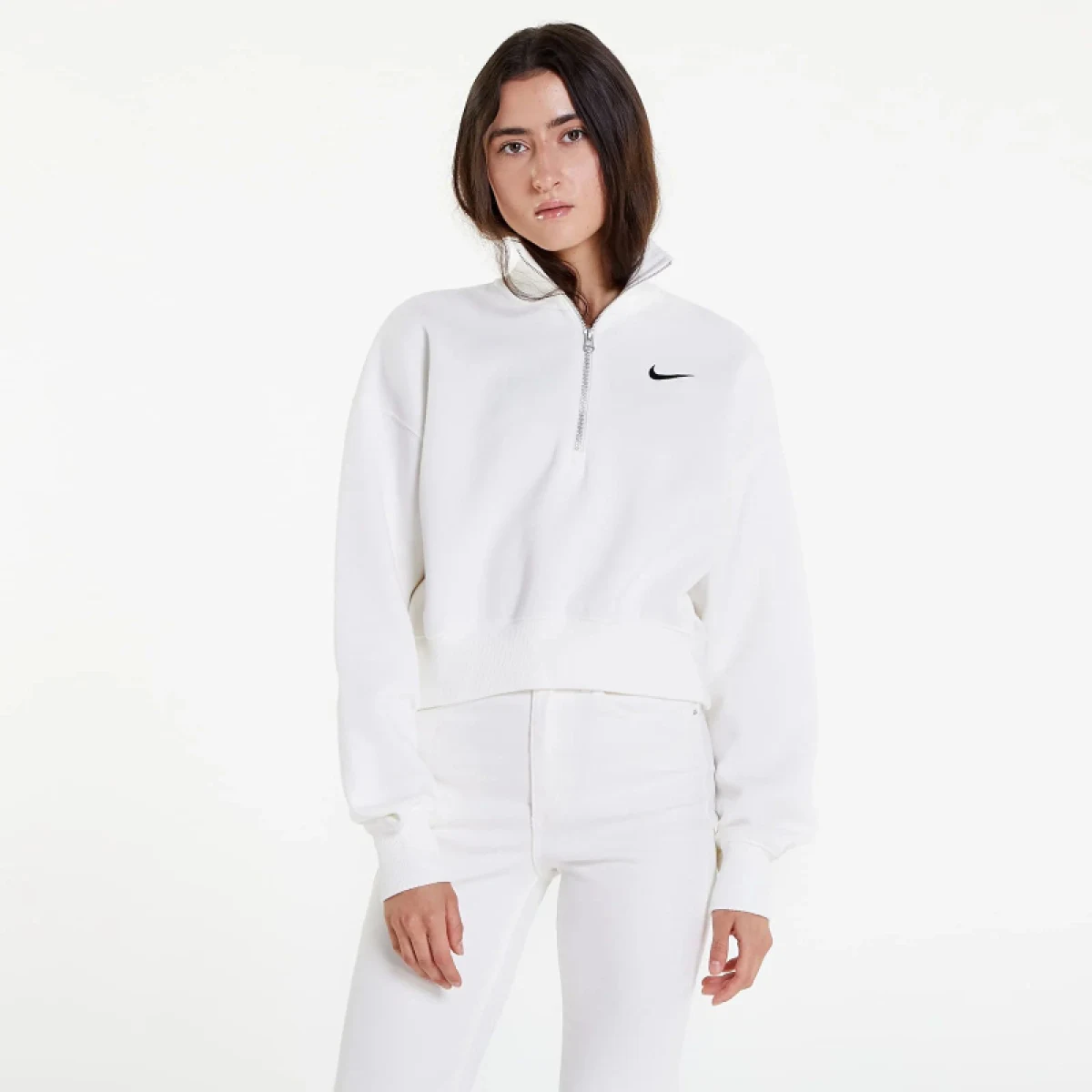 Dámska mikina s 1 2 zipsom NIKE W NSW PHNX FLC QZ CROP SAIL BLACK · záber 2