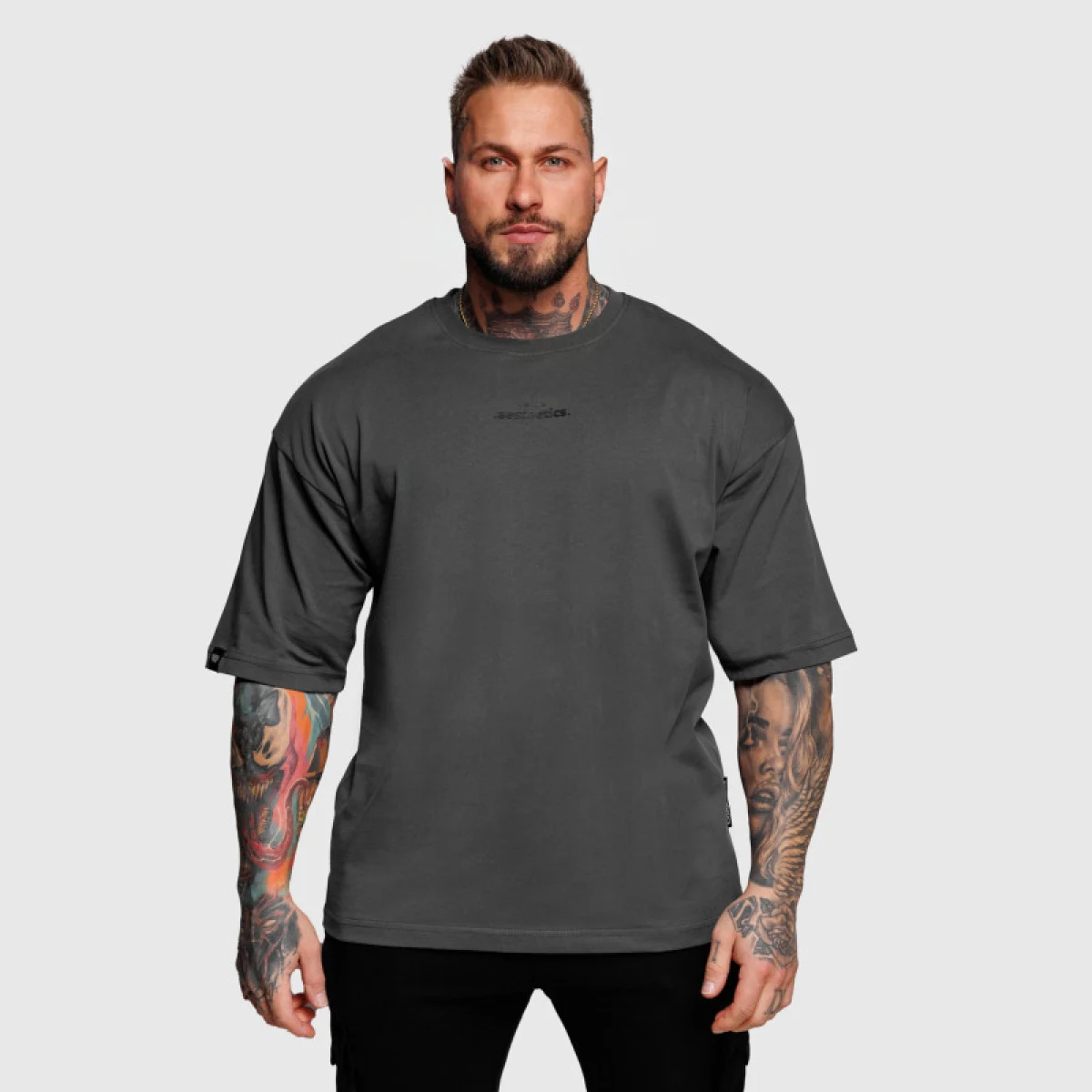 Oversize tričko Iron Aesthetics Major, sivé · záber 5