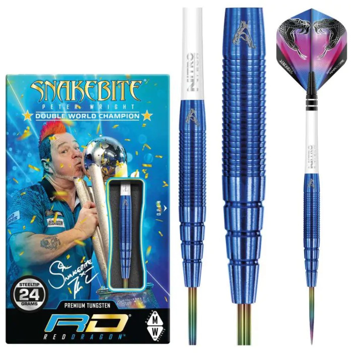 Dart szett steel 24g Peter Wright Snakebite PL15 Blue, 90% Wolfram gravírozott · záber 1