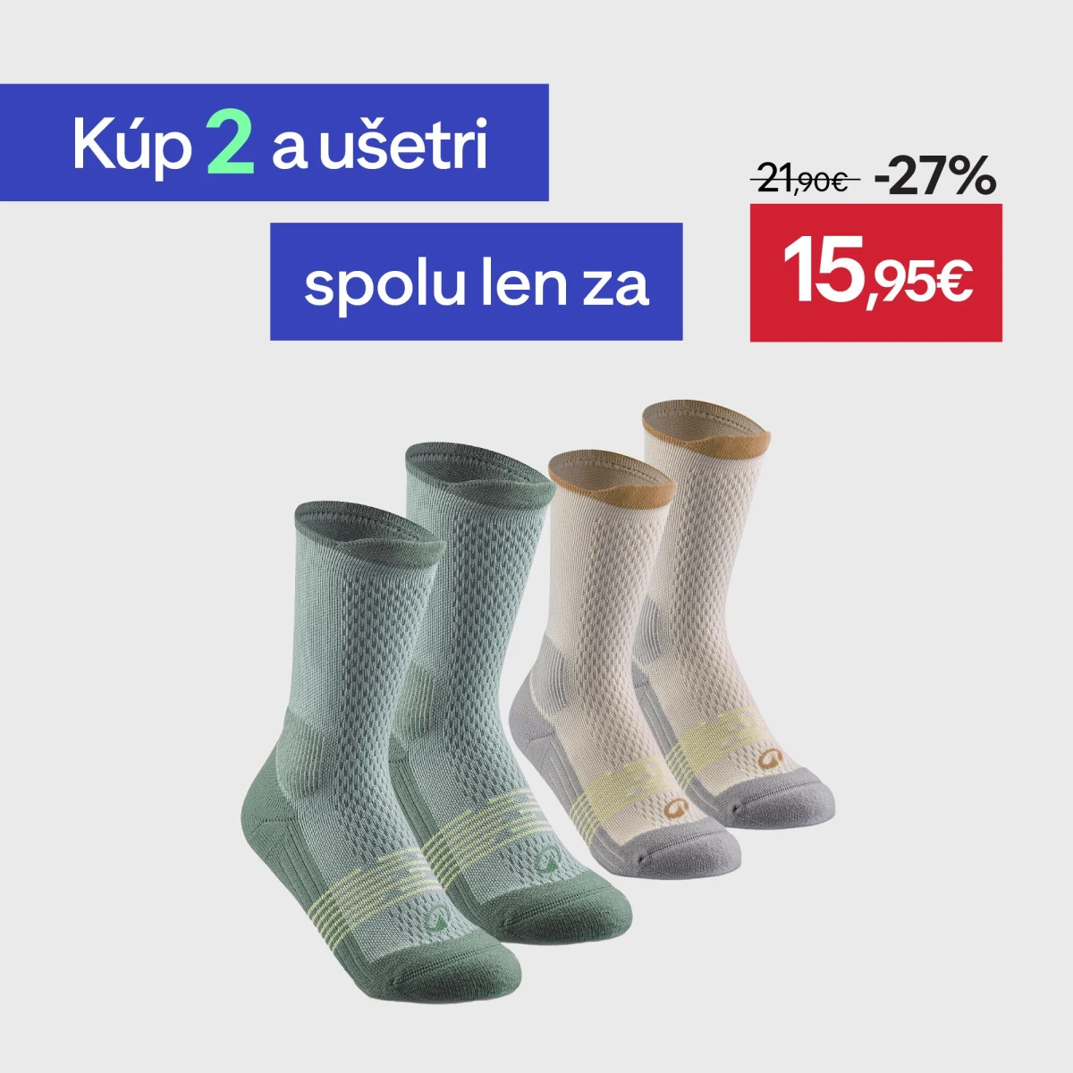 QUECHUA Detské vysoké turistické ponožky Hike 500 27-38 zelené 2 páry 27-30 · záber 1