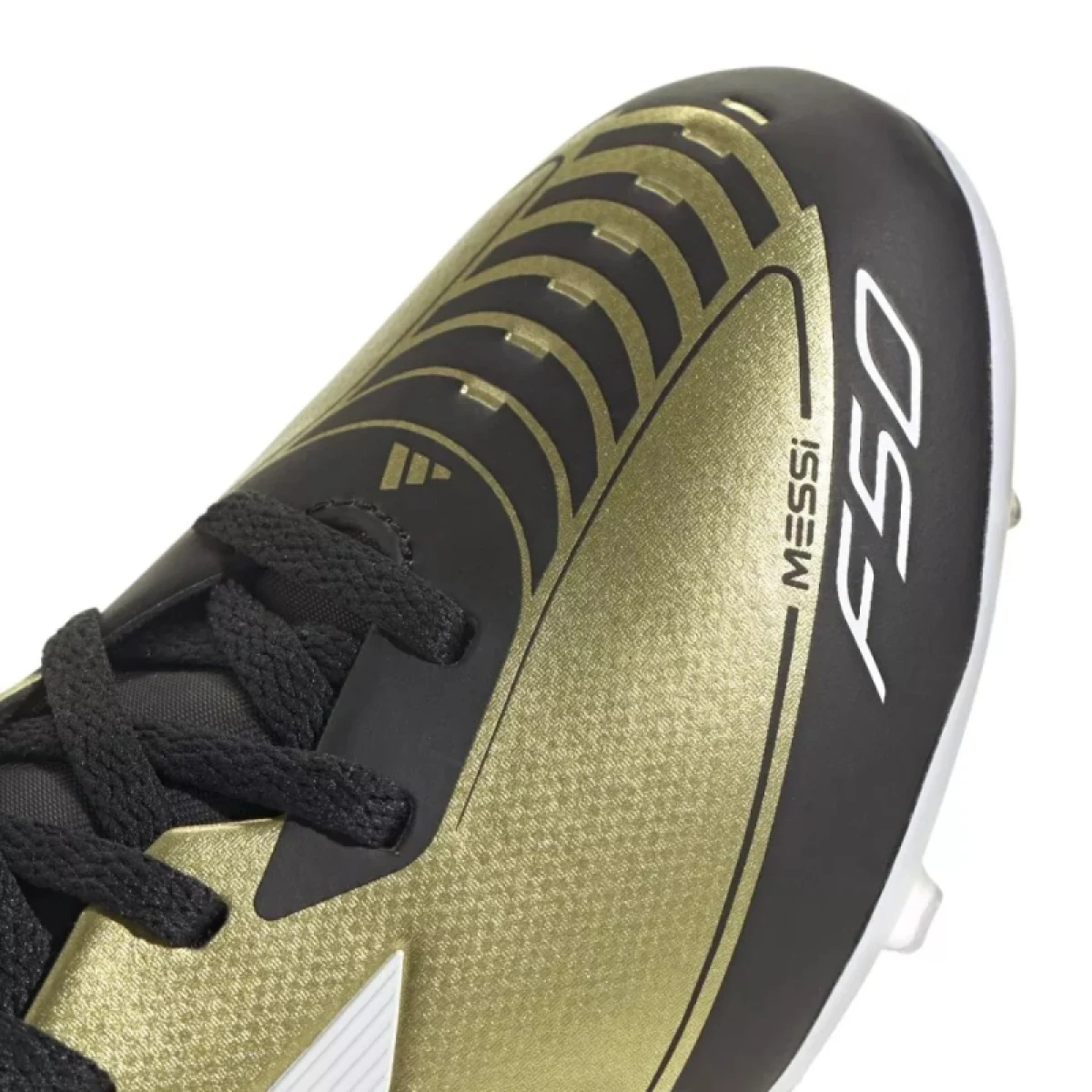 Chlapecké fotbalové kopačky outdoorové ADIDAS F50 League Messi Jr FG gold met cloud white core black · záber 5