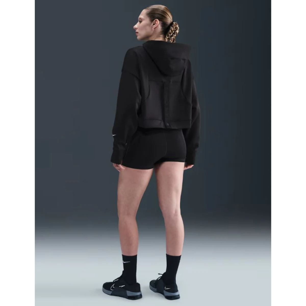 Dámska tréningová mikina s kapucňou NIKE PRO W NP TF FLC HOODIE GG GRX BLACK WHITE · záber 5