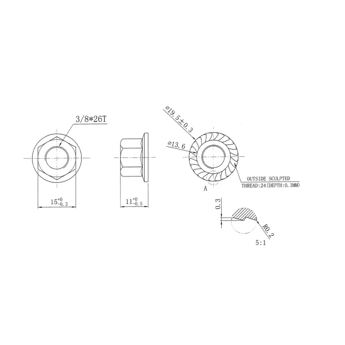 ELOPS Matica s prírubou 3/8"×26T čierna 2 ks bez · záber 2