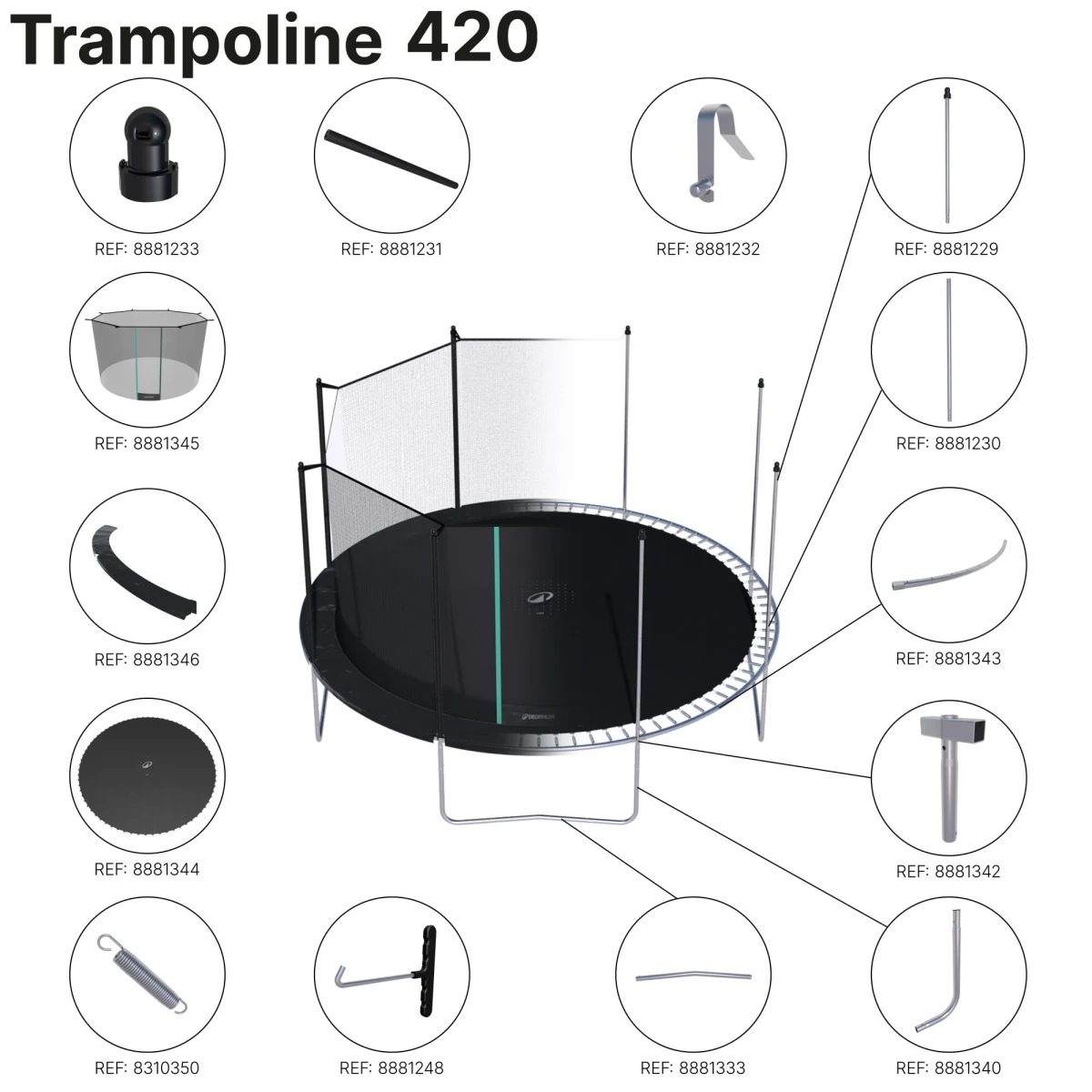 DOMYOS Spodná noha v tvare V na trampolínu 360/420 – náhradný diel bez · záber 2