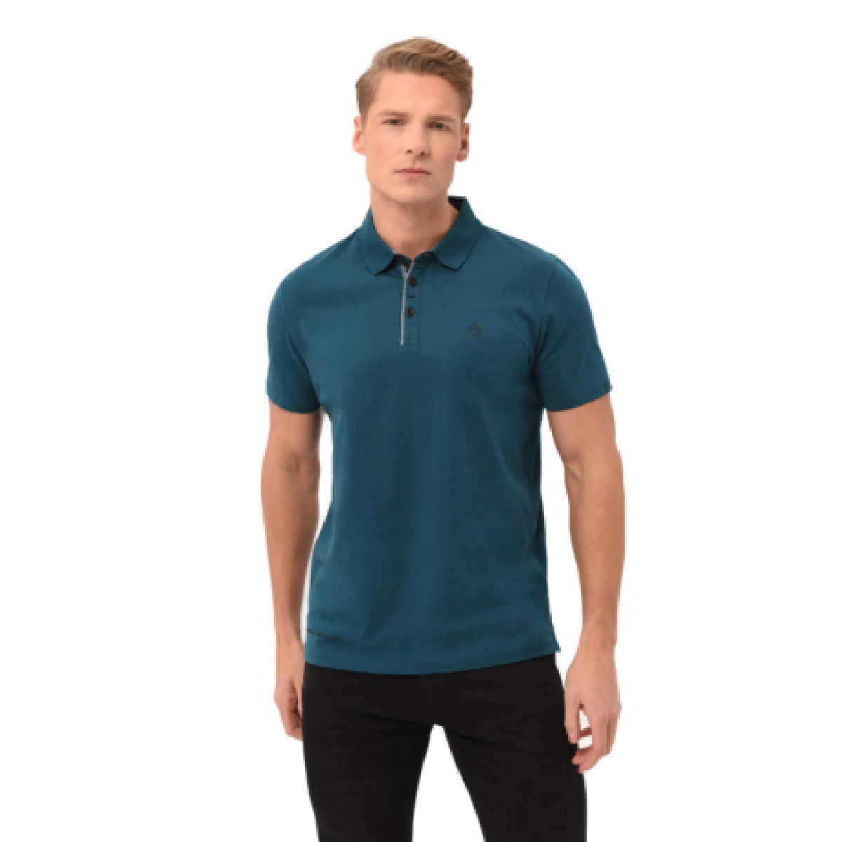 Pánské polo tričko s krátkým rukávem VOLCANO NIKOS-603-TURQUOISE · záber 1