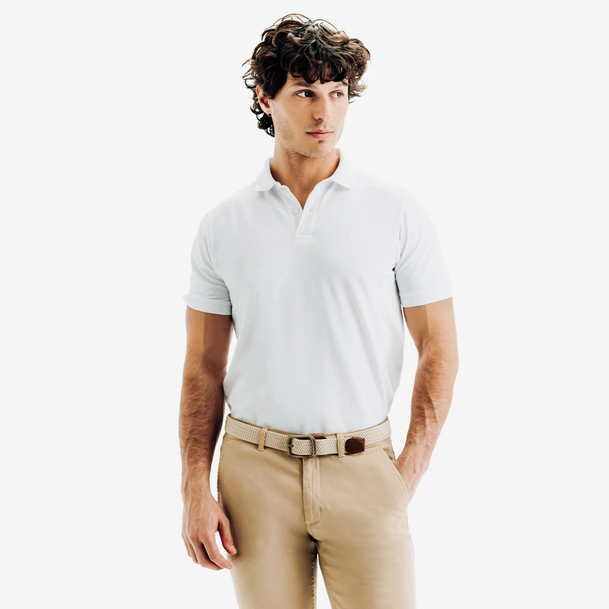INESIS Opletený elastický golfový opasok béžový M-L · záber 2