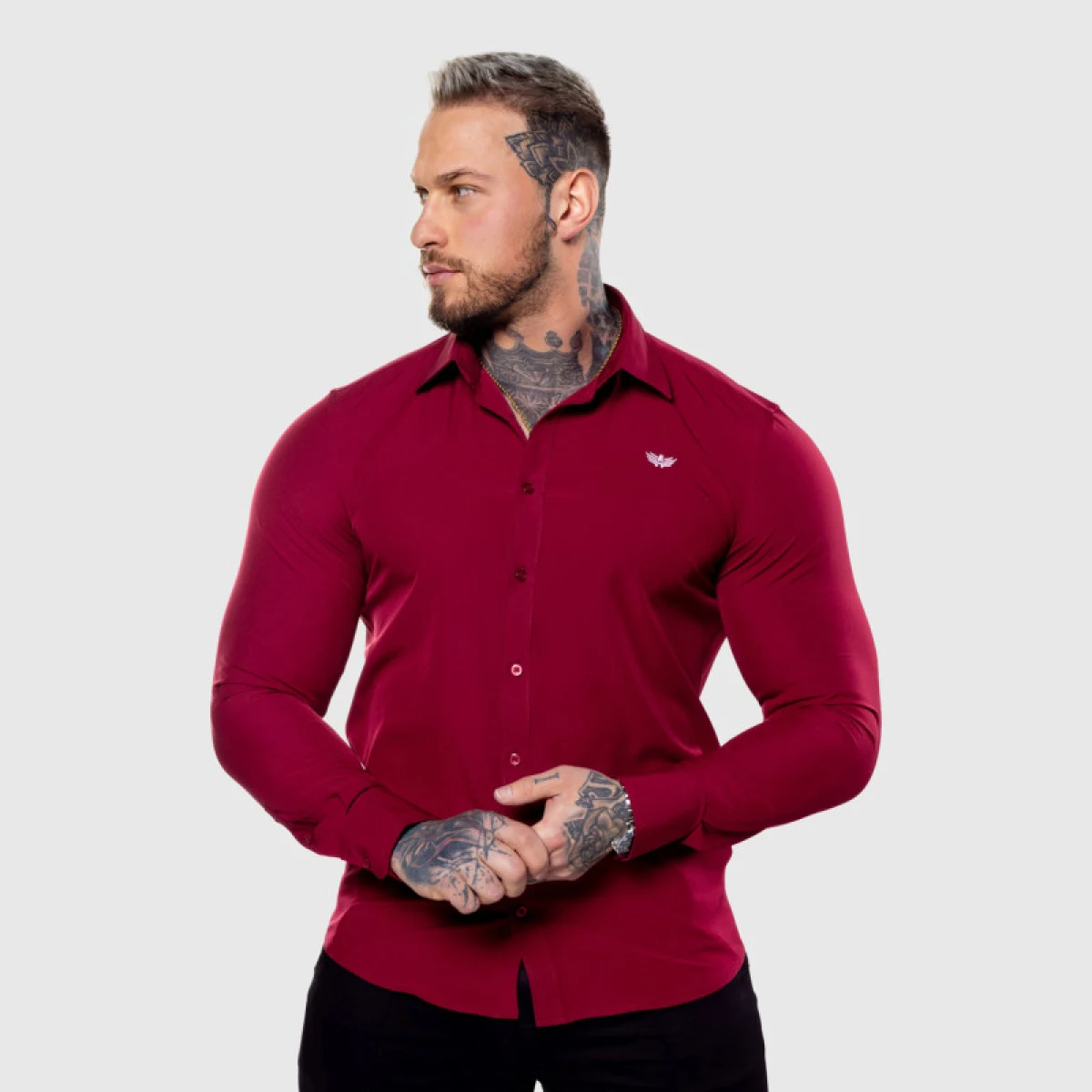 Strečová košeľa Iron Aesthetics Slim Stretch, bordová · záber 2