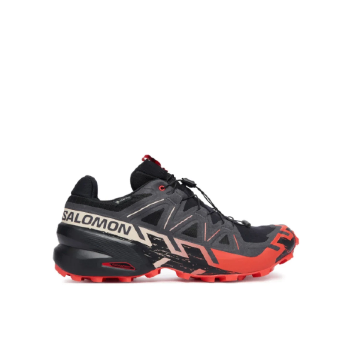 Pánska bežecká trailová obuv SALOMON Speedcross 6 GTX M black fiery red almond milk · záber 1