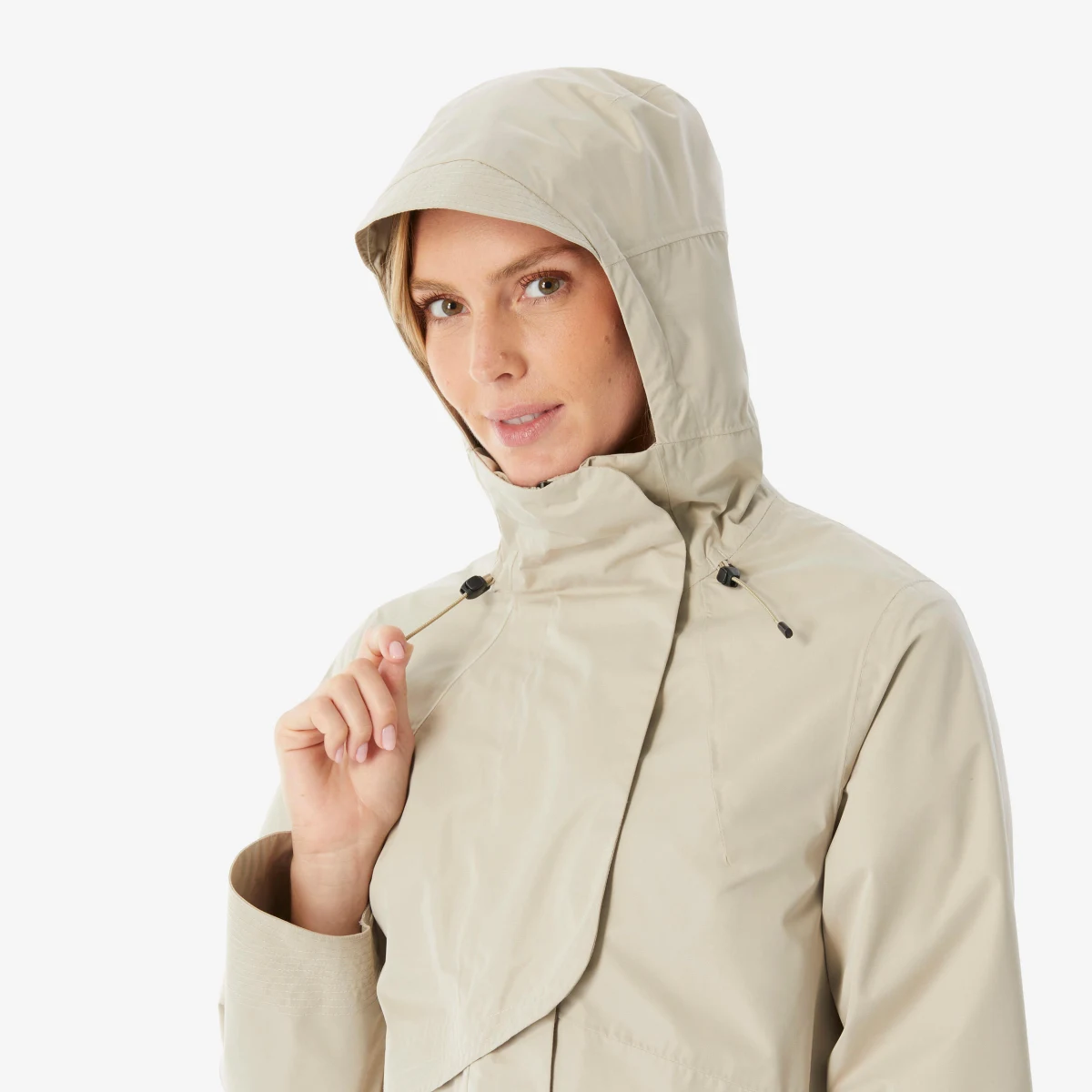 QUECHUA Dámska dlhá nepremokavá bunda NH500 béžová M · záber 2