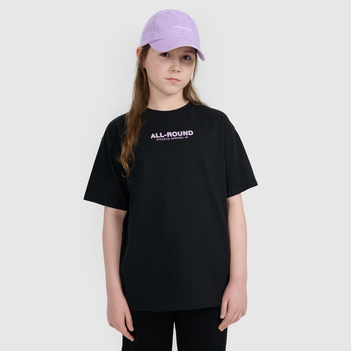 T-shirt oversize s potlačou dievčenský - čierny · záber 1