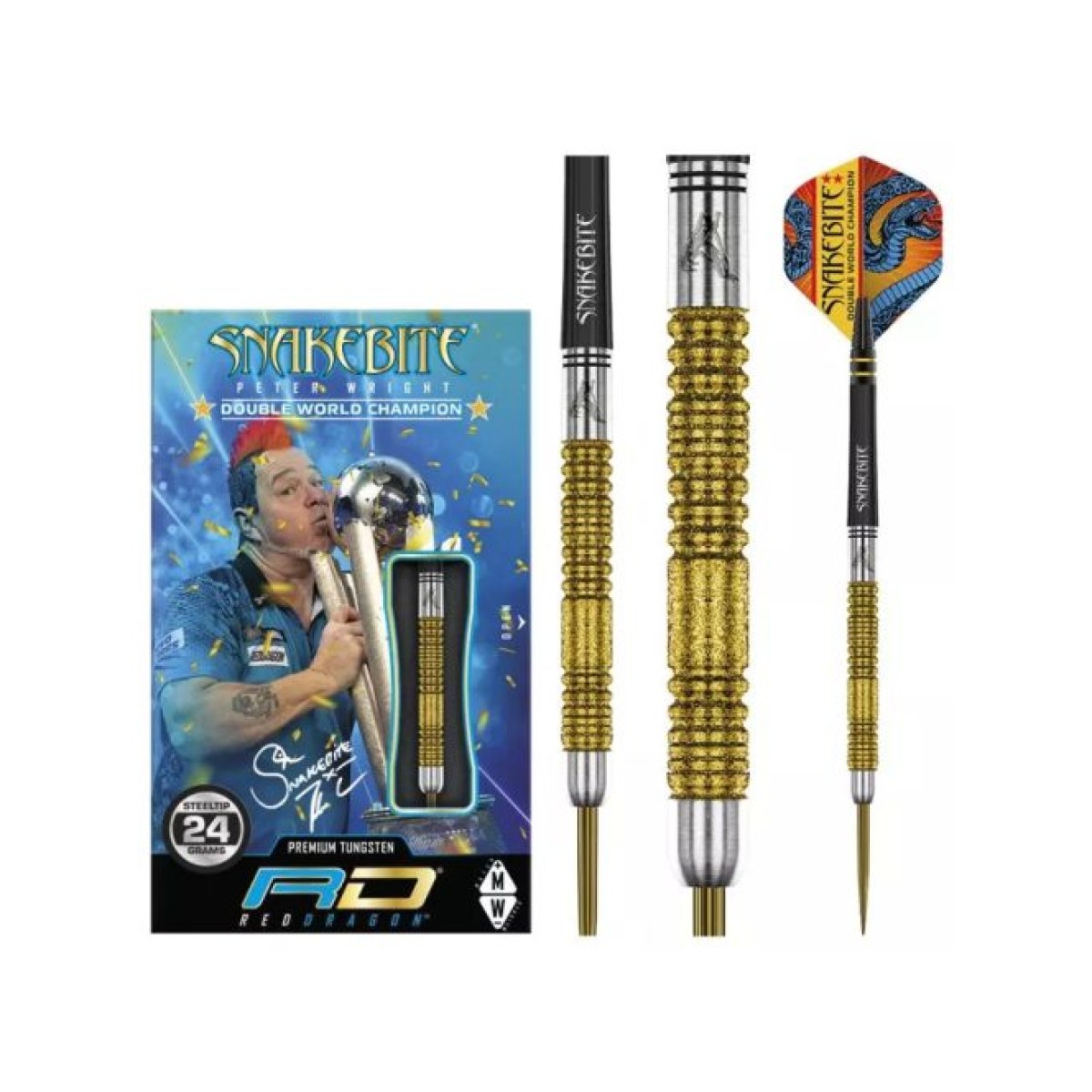 DART SZETT RED DRAGON STEEL PETER WRIGHT DOUBLE WORLD CHAMPION GOLD PLUS 24g, 90% · záber 2