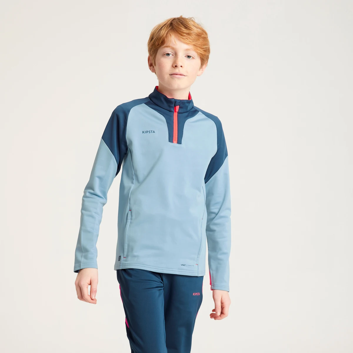 KIPSTA Detská futbalová mikina Viralto Solo s 1/2 zipsom modrá 8-9 r (131-140 cm) · záber 1