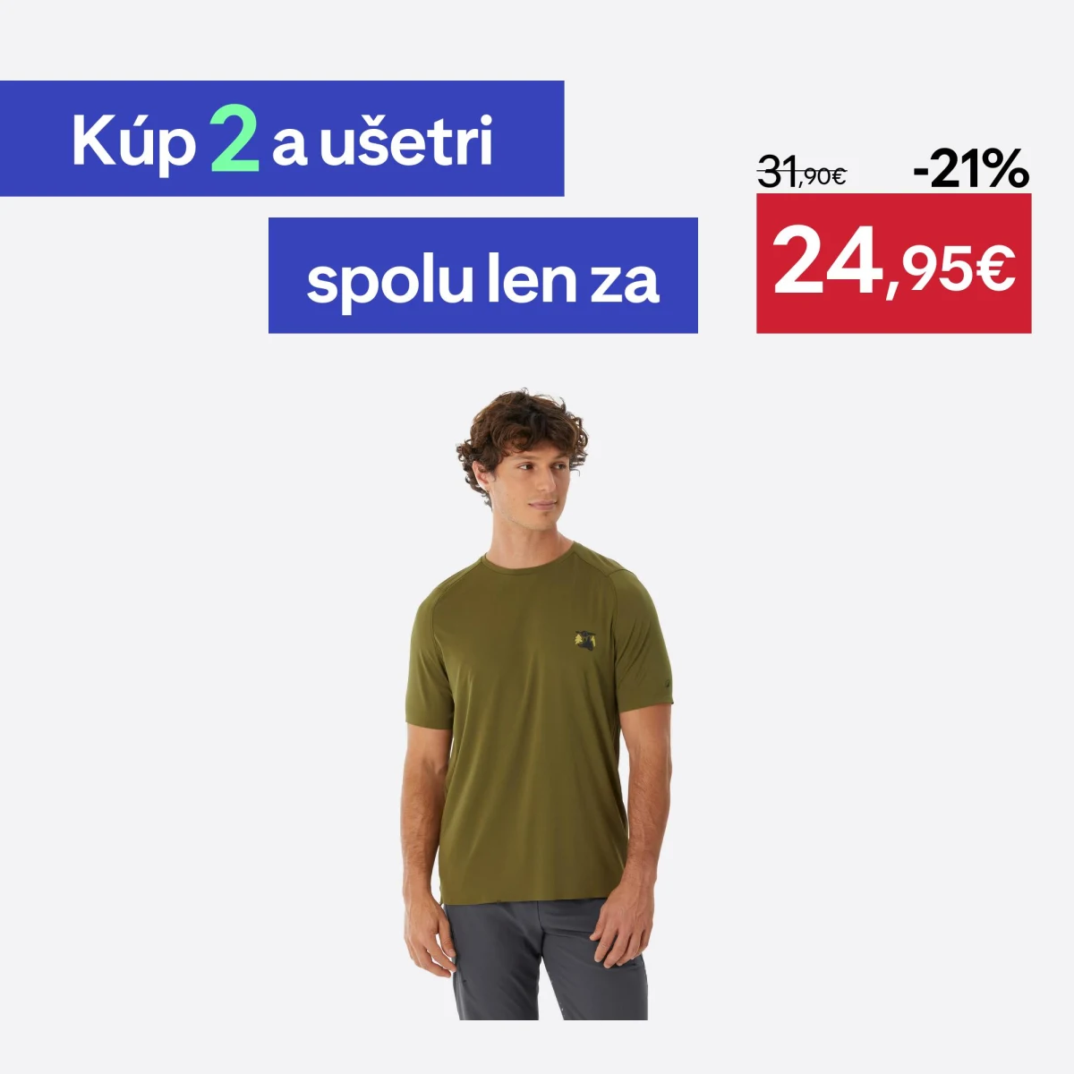 QUECHUA Pánske turistické tričko MH500 krátky rukáv olivovozelené S · záber 1