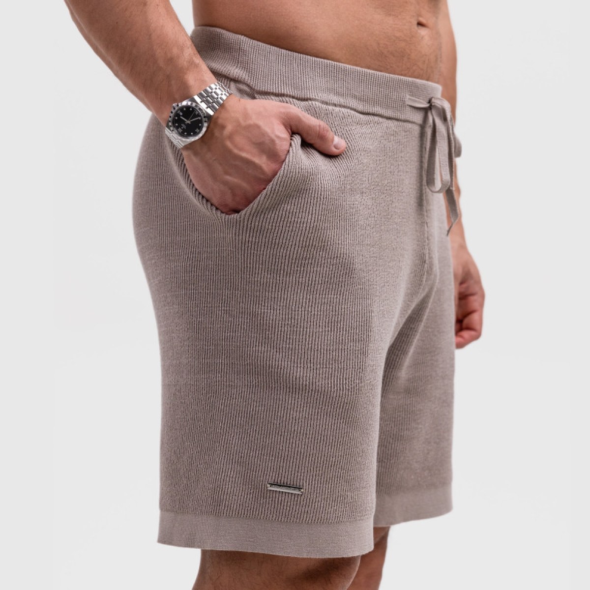 Pánske pletené kraťasy Iron Aesthetics Vibe, béžové · záber 2