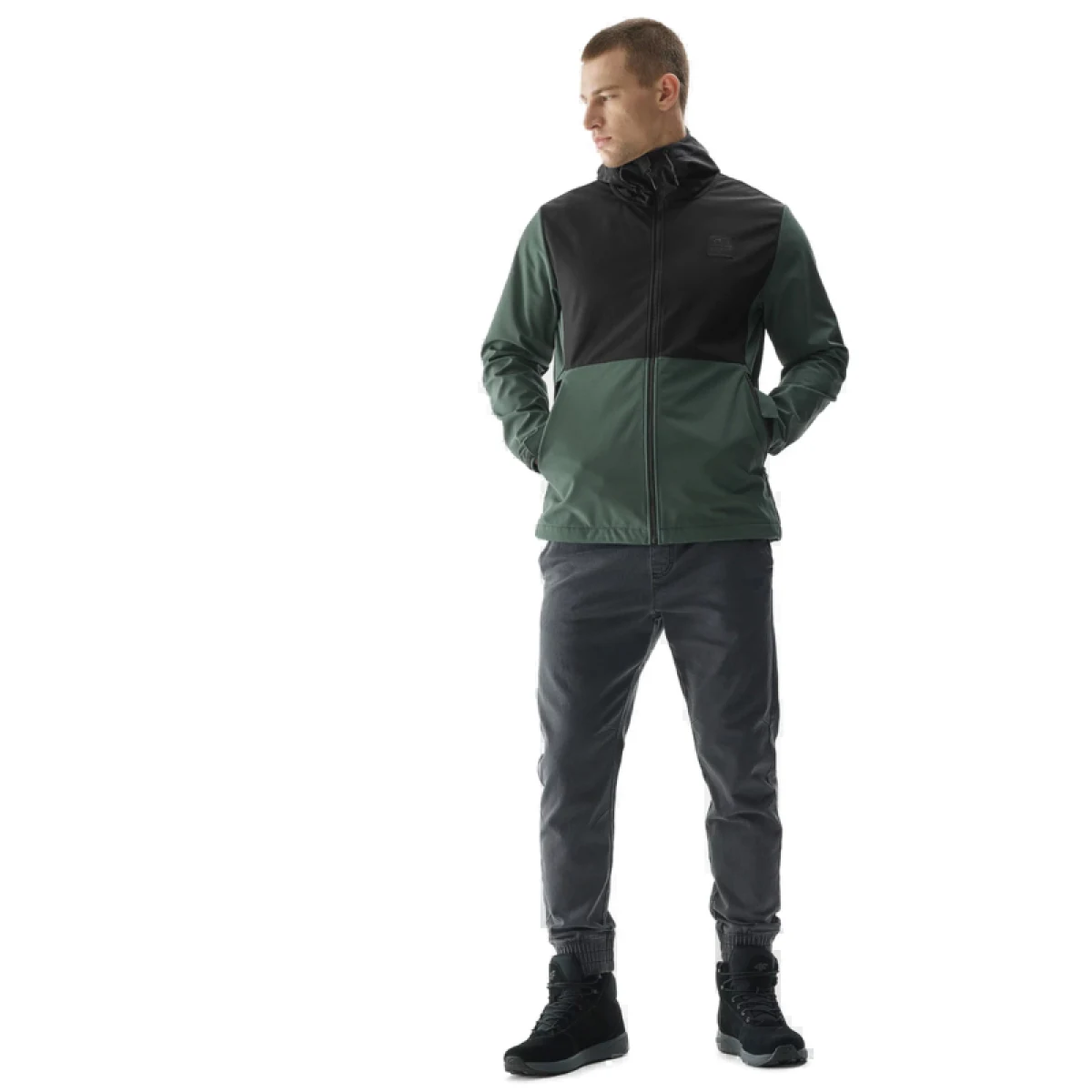 Pánská turistická softshellová bunda 4F SOFTSHELL JACKET-AW23TSOFM155-40S-DARK GREEN · záber 4
