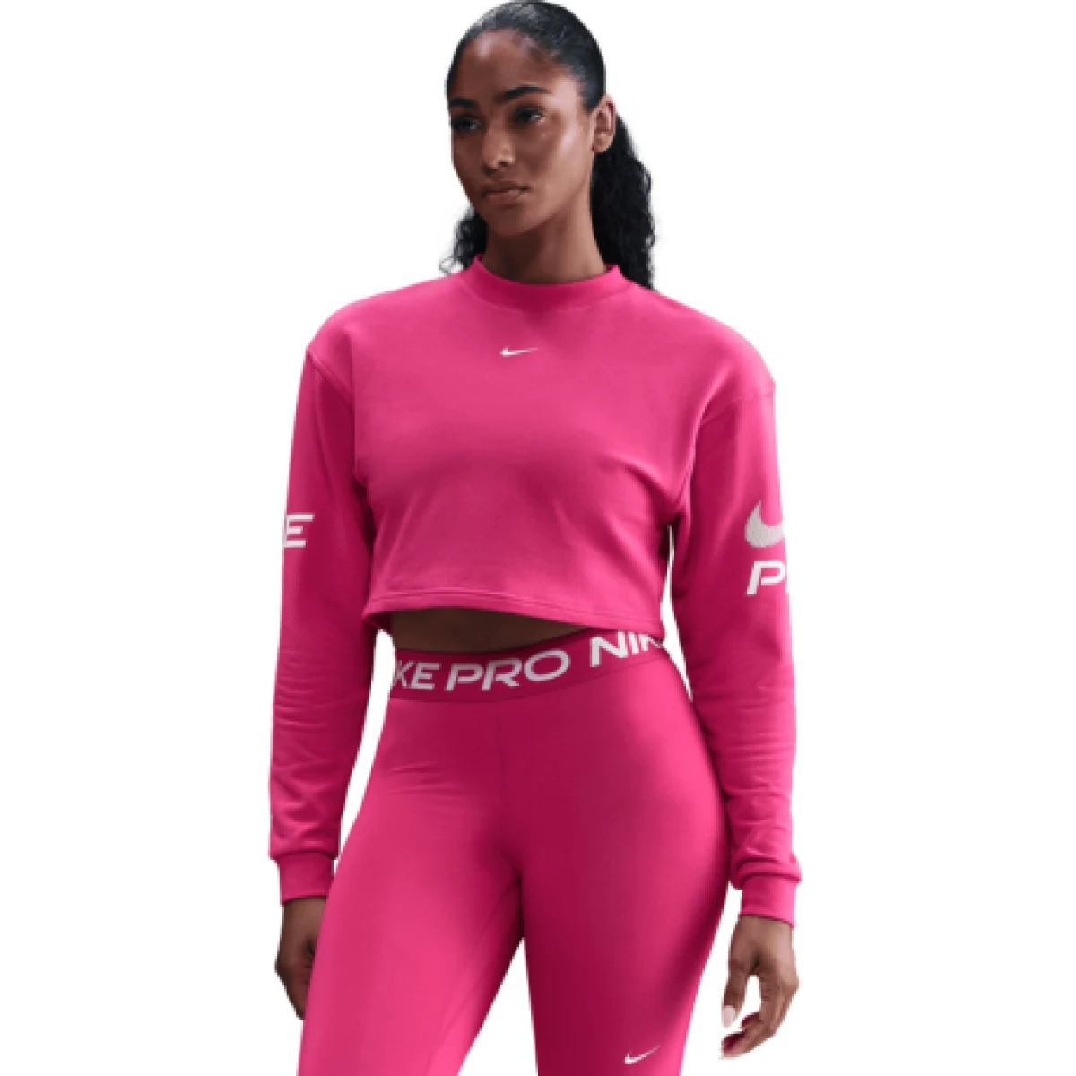 Dámska tréningová mikina NIKE W NP DF FLC CREW TT GRX RUSH PINK PINK FOAM WHITE · záber 1