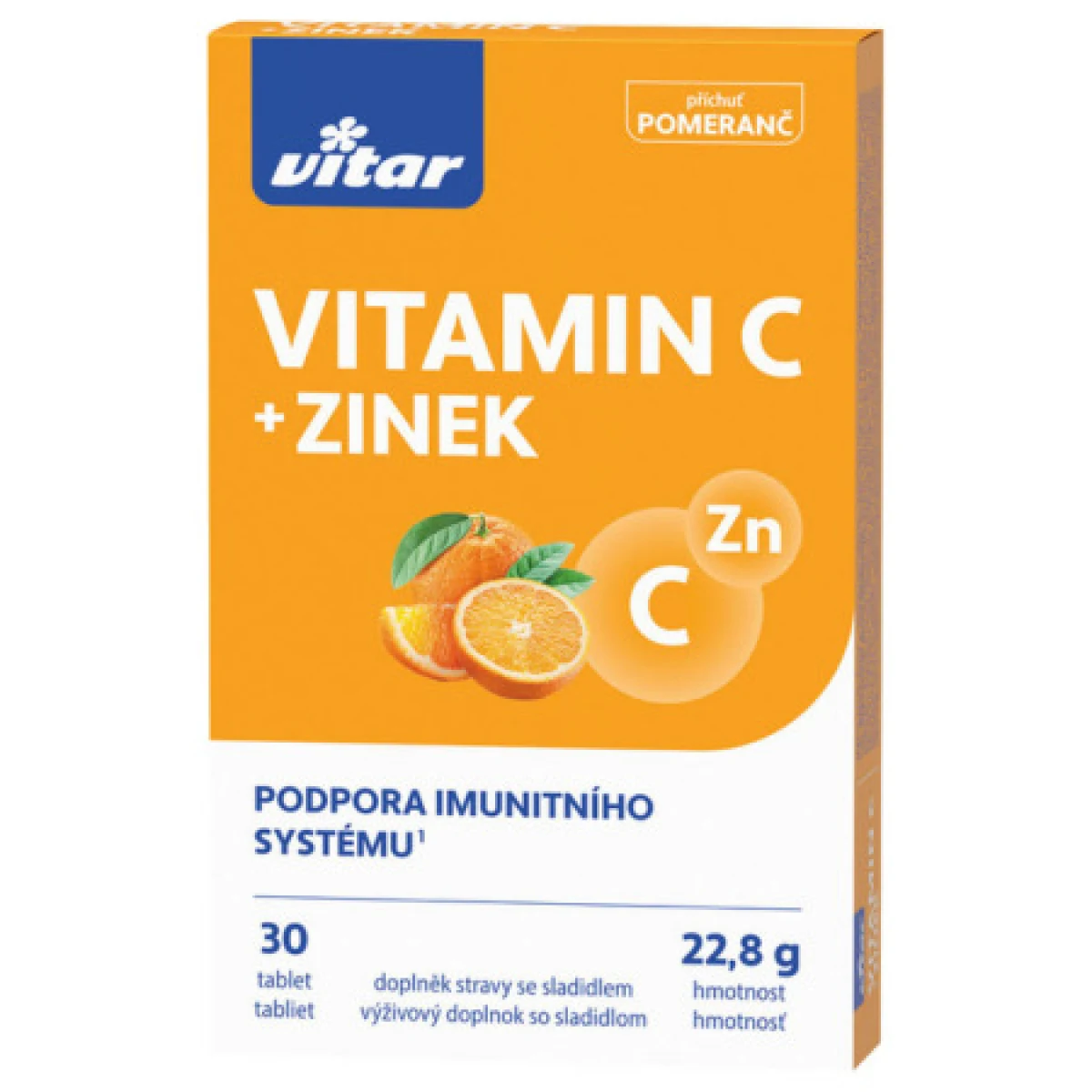 VITAR Vitamín C + zinok s príchuťou pomaranča 30 tabliet · záber 1