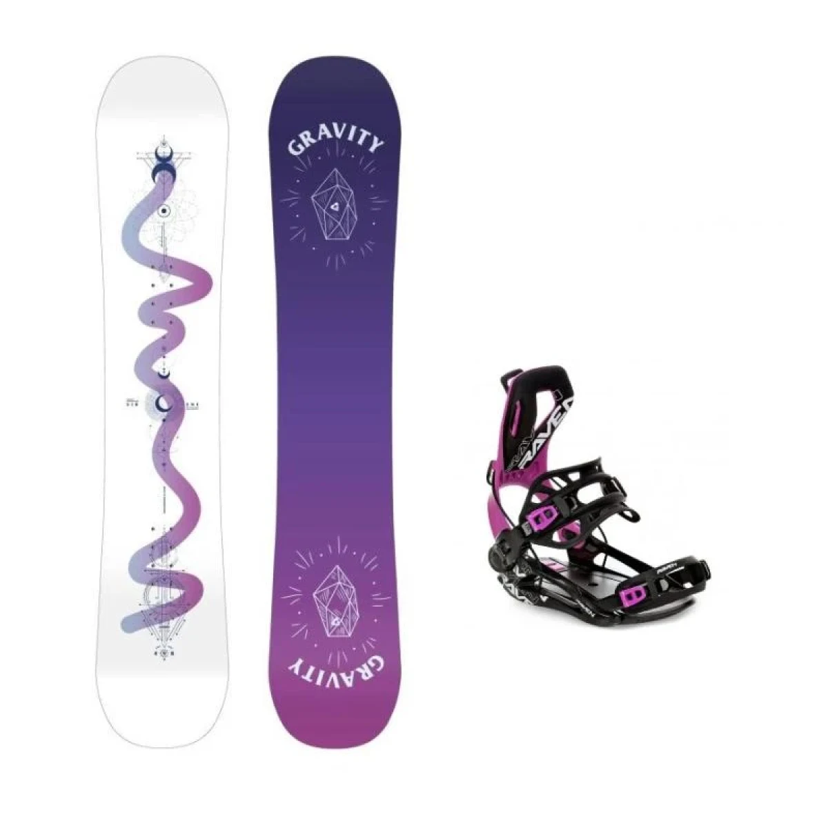Gravity Sirene White 24/25 dámský snowboard + Raven Fastec FT360 black/fuchsia vázání · záber 1