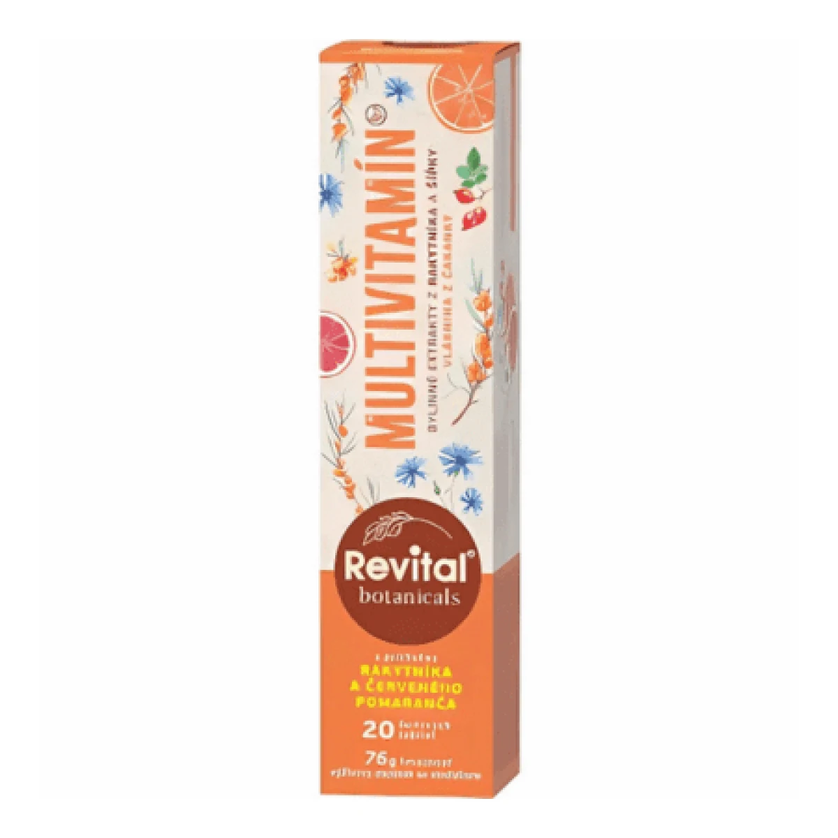 REVITAL Botanicals multivitamín rakytník a červený pomaranč 20 šumivých tabliet · záber 1
